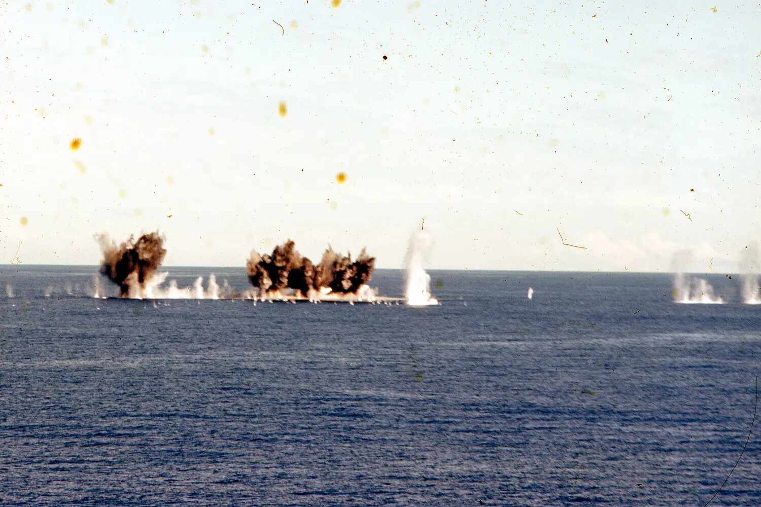 Ordnance Detonations at Sea, Observed from Carrier Deck, Vietnam War Era