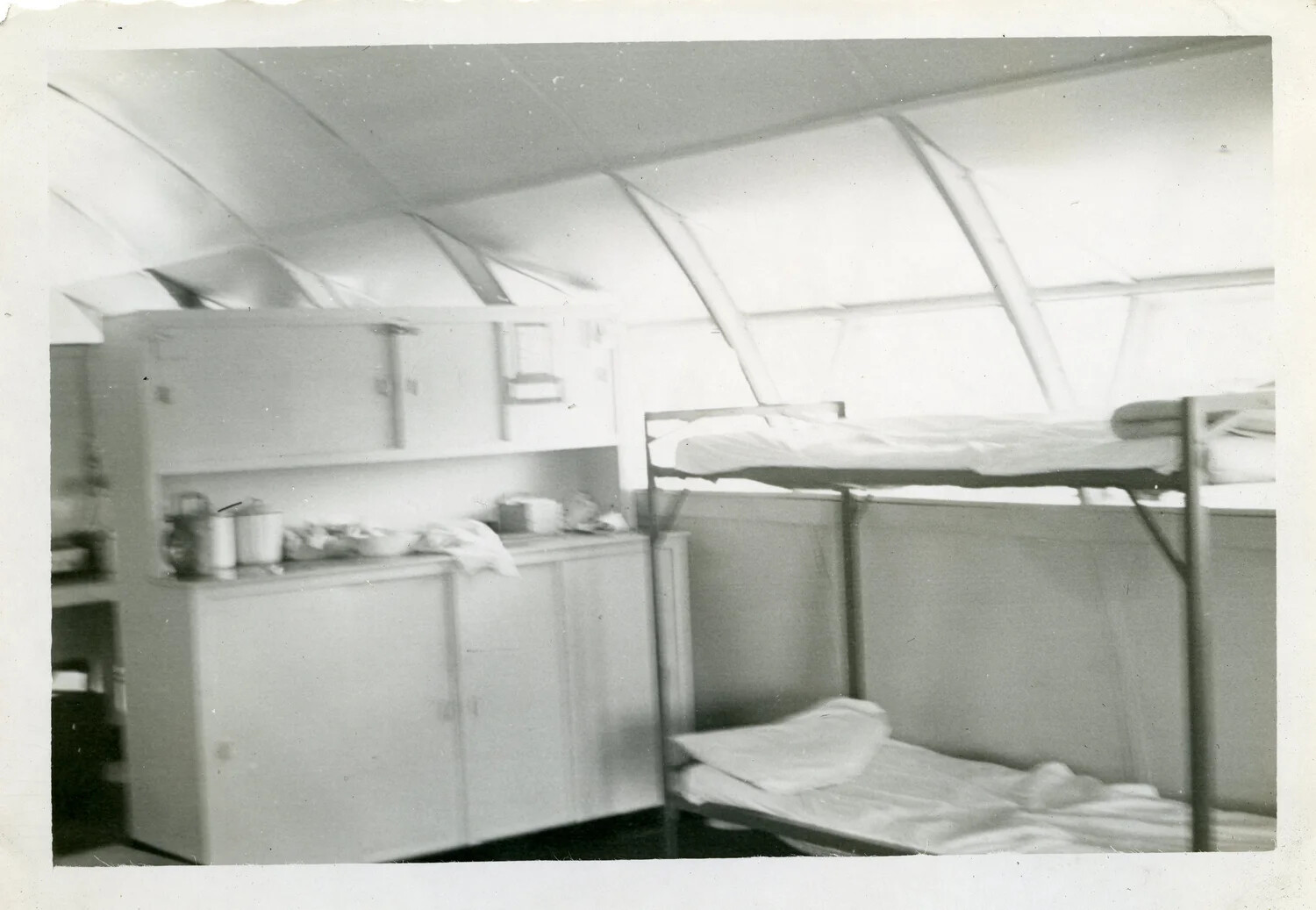 Interior View of Quonset Hut Barracks with Bunk Bed and Storage Cabinet, VR-6 Squadron Album, Agana, Guam