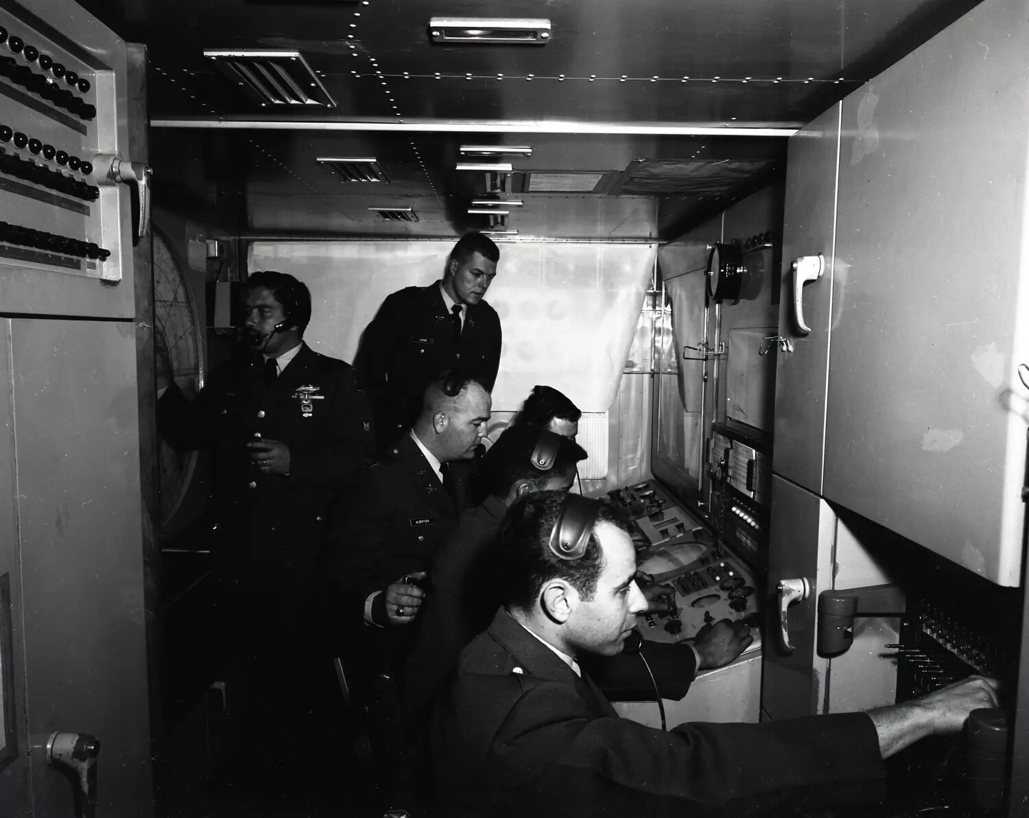 Army Personnel Operating Fire Control Console Inside Nike Missile Control Van