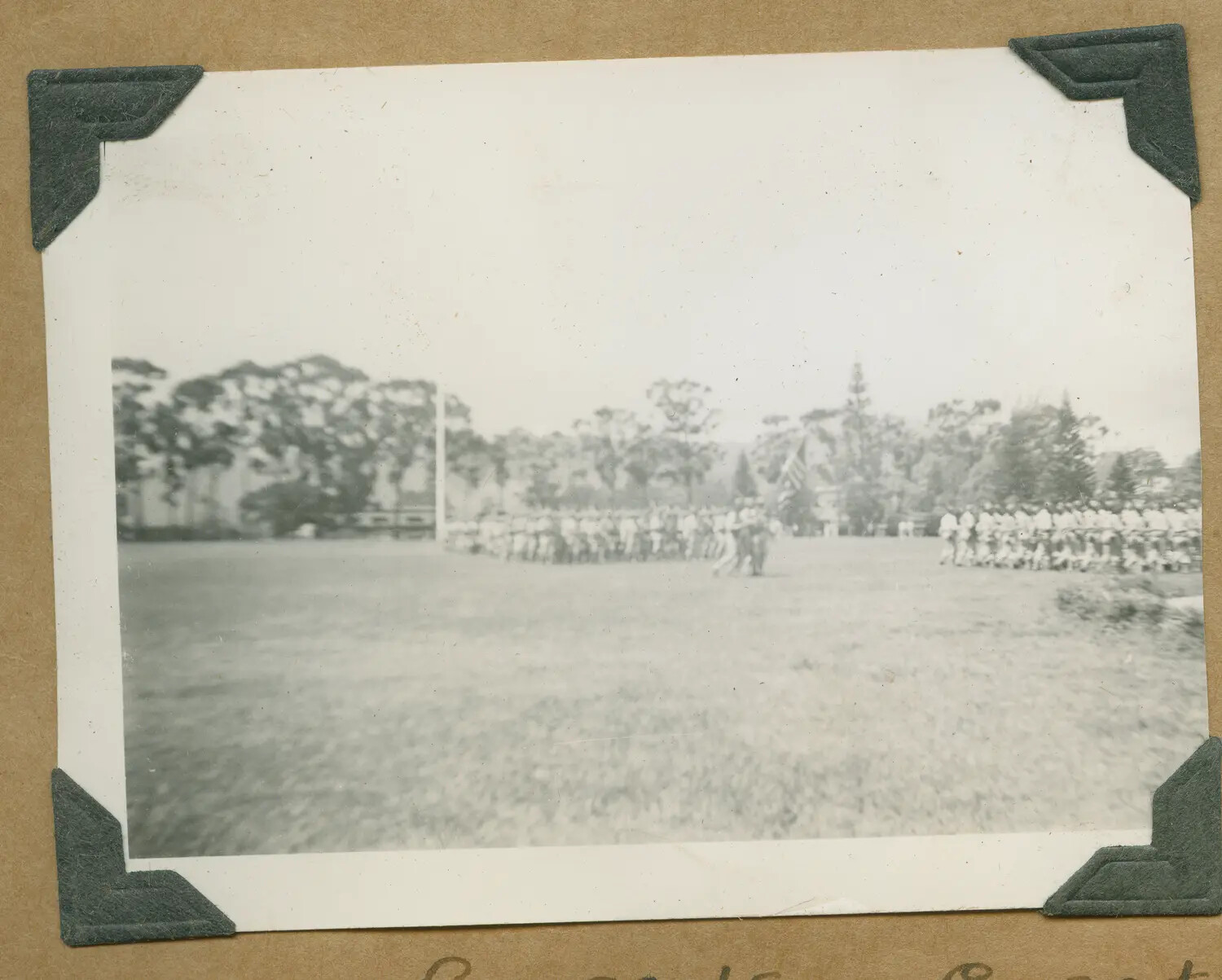 Infantry Column with Color Guard on Parade, 'General's Circle,' Oahu, Hawaii, c. 1940–1942