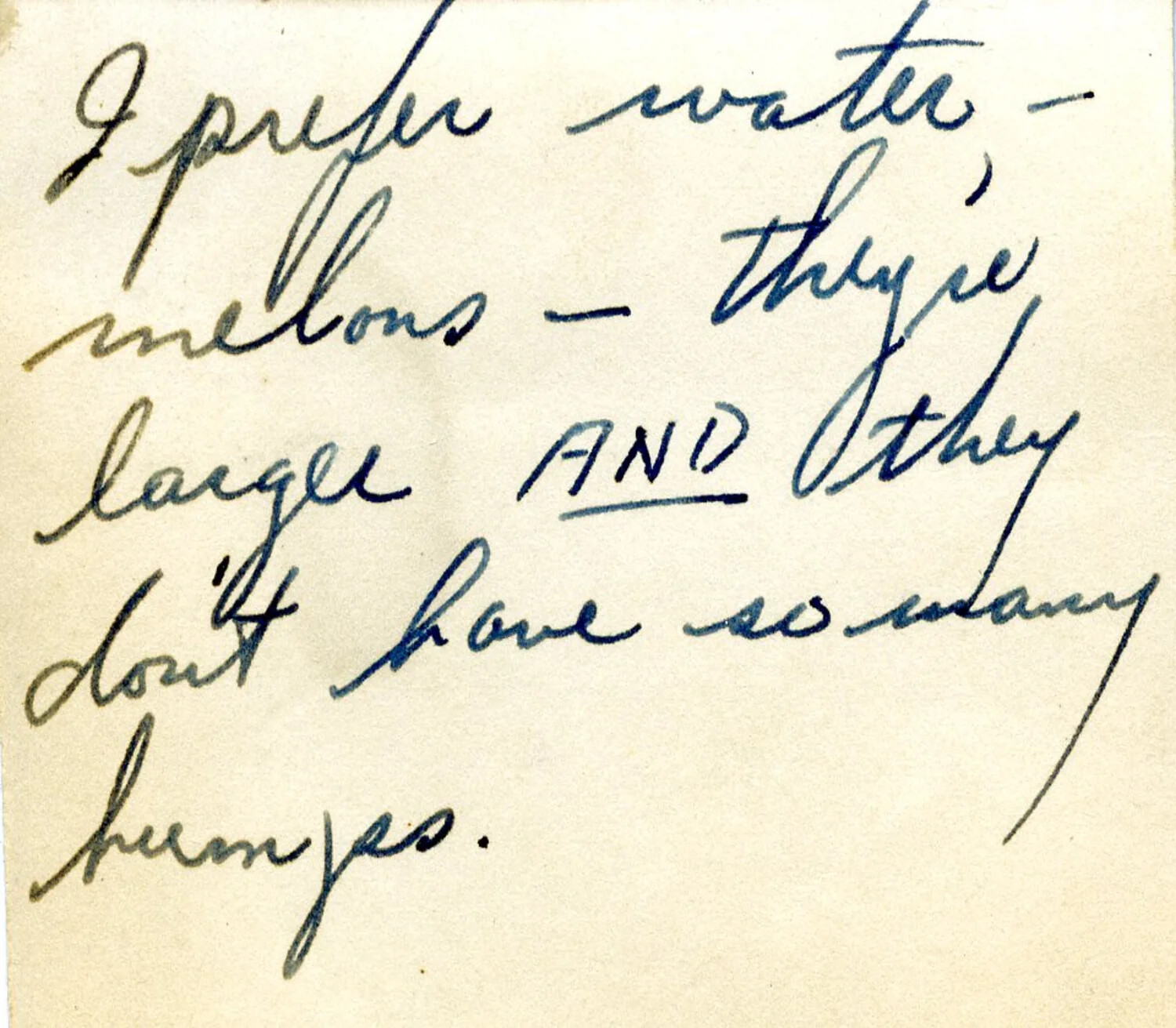 Handwritten Note Fragment ("I Prefer Watermelons..."), 345th Bombardment Group Photo Album, WWII