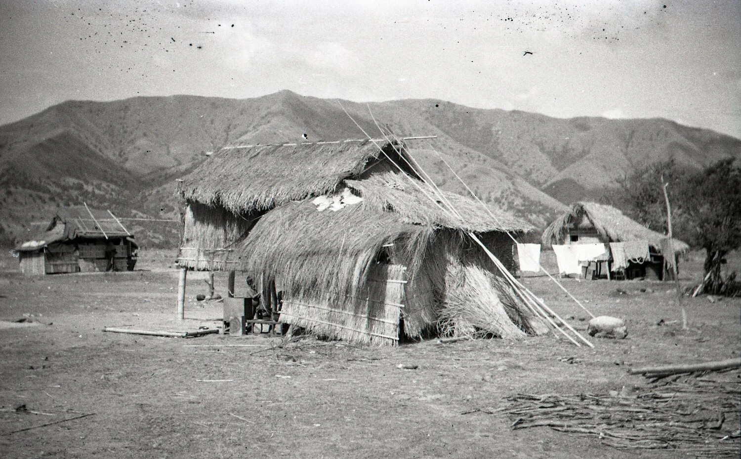 Rural Thatched-Hut Settlement in Mountain Valley, Luzon, Philippines, WWII Era