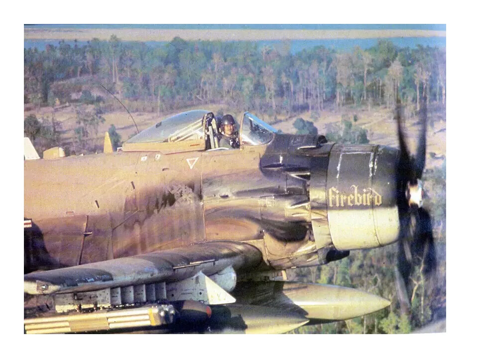 A-1 Skyraider "Firebird" in Flight Over Southeast Asian Jungle