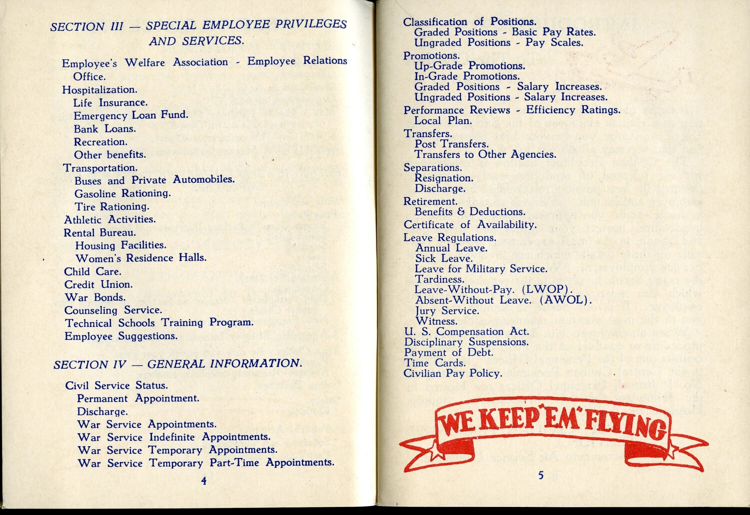 McClellan Field Personal Guide Booklet, Pages 4-5: Employee Privileges and General Information