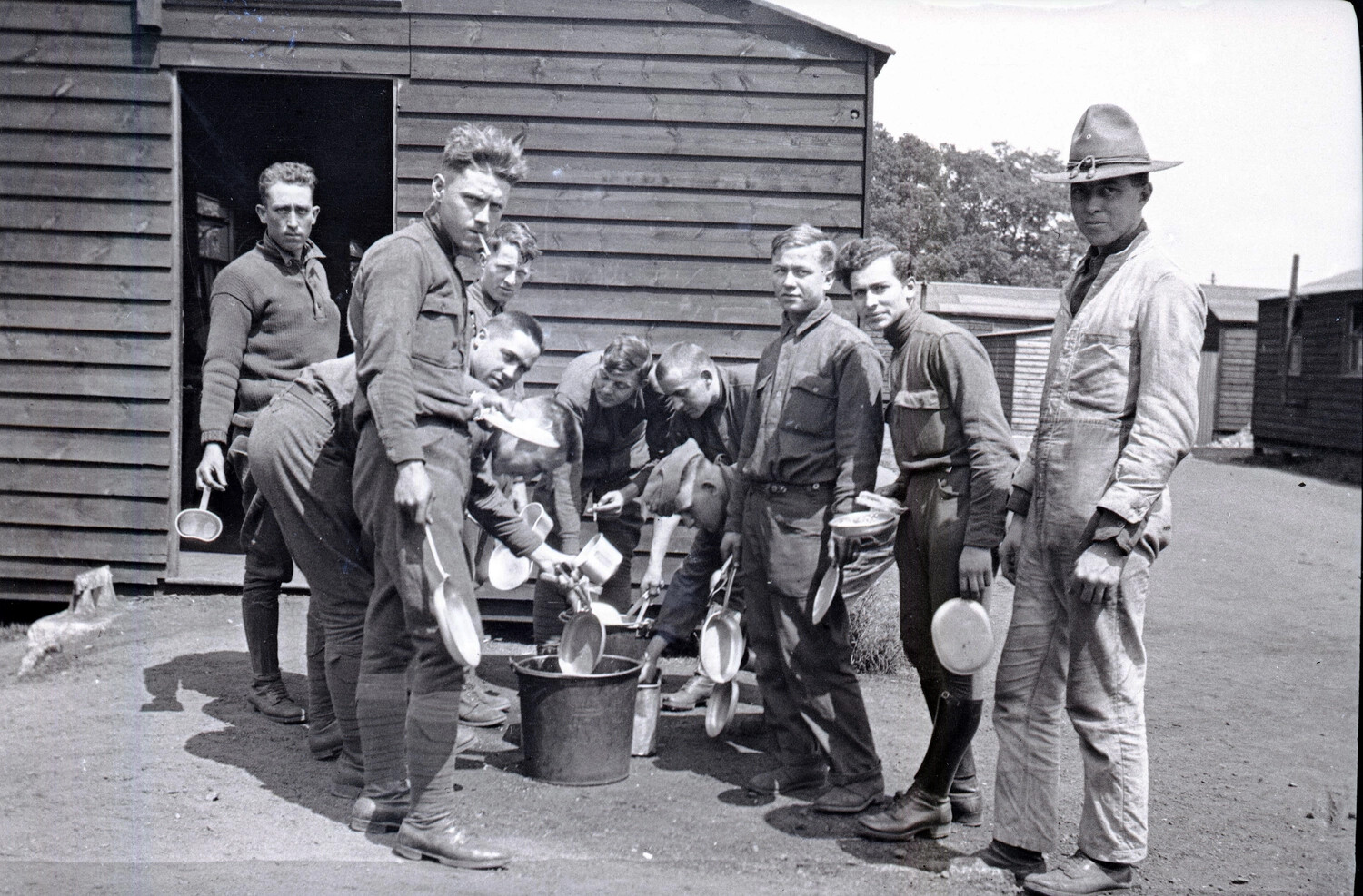 American Servicemen Washing Mess Kits at Camp, World War I Era
