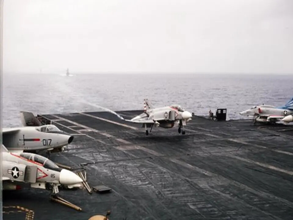 F-4 Phantom II Launch/Recovery Aboard Aircraft Carrier with A-4 Skyhawk and F-4s on Deck
