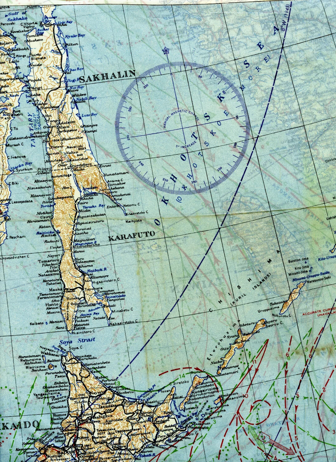 WWII Silk Escape and Evasion Map, Sakhalin/Kuril Islands Sector, 345th Bomber Group Collection