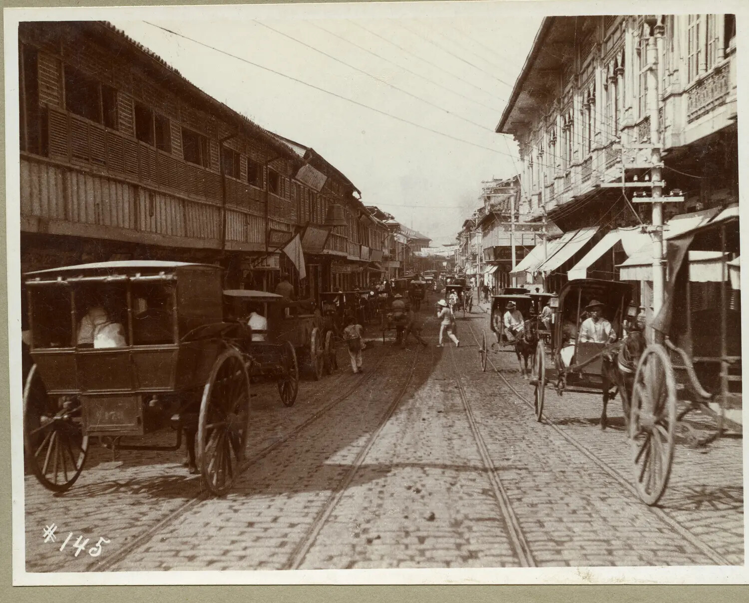 Street Scene with Horse-Drawn Carriages, Manila, Philippines, c. 1898-1900s