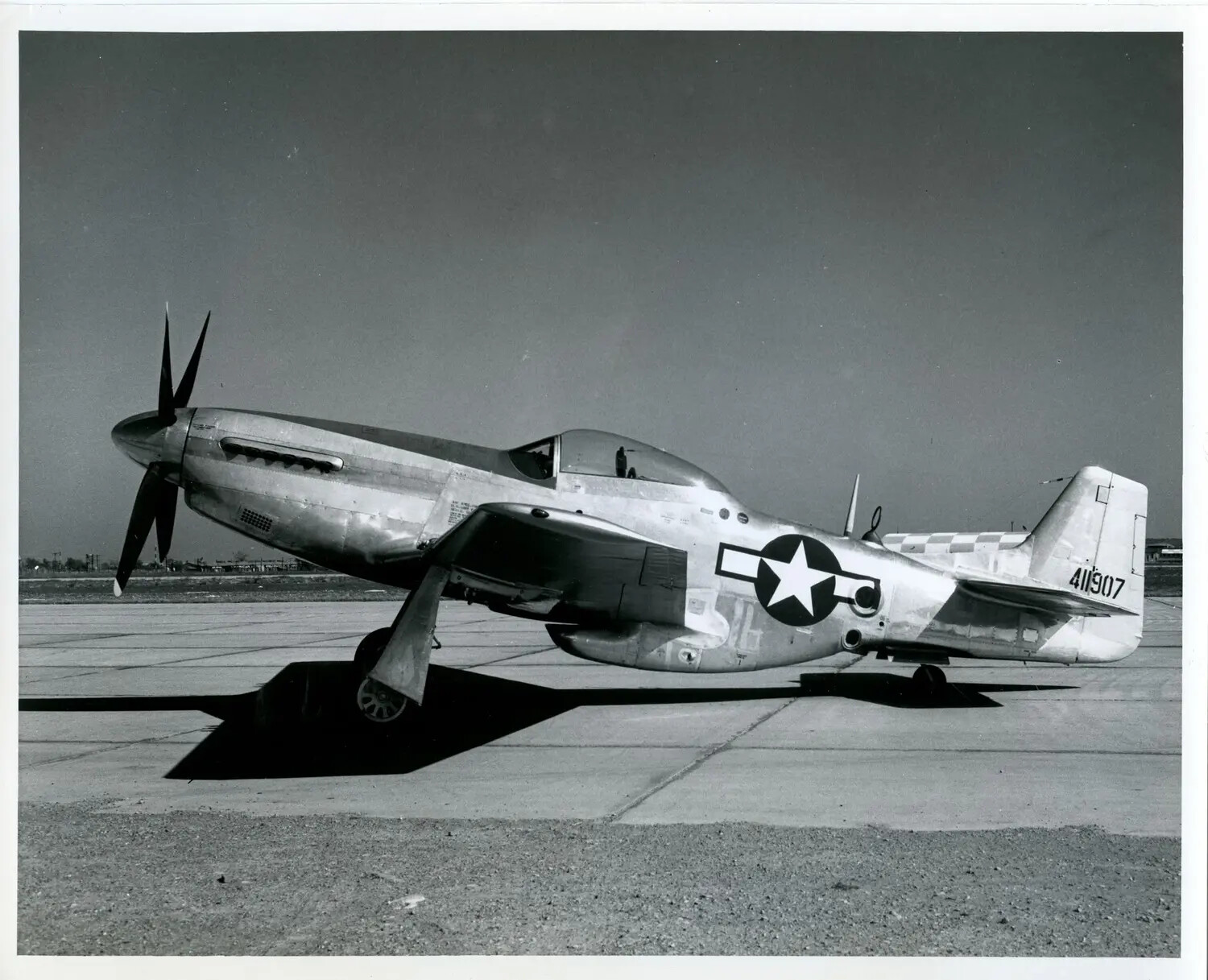 North American P-51 Mustang, Tail Number 411907, with Checkerboard Tail Marking