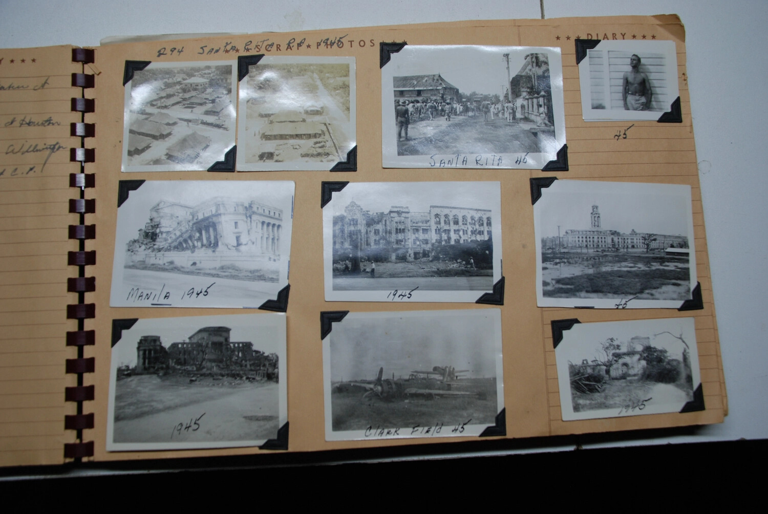 Scrapbook Page: Manila and Clark Field Devastation, Philippines Campaign 1945, Jack T. Kelley Collection