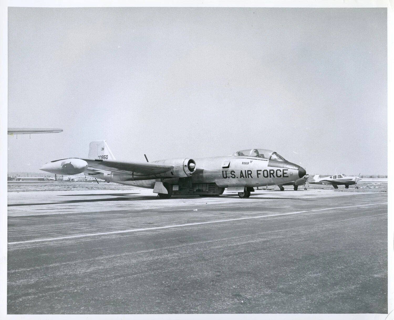 USAF Martin B-57 Canberra Twin-Jet Bomber on Airfield Ramp, Tail Number 33850