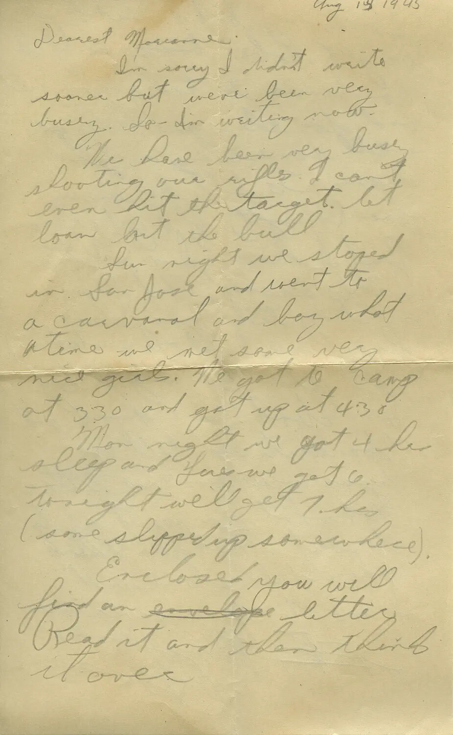 Handwritten WWII Letter, August 13, 1945 - "Dearest Maxanne" - Moon/Sammiet Correspondence