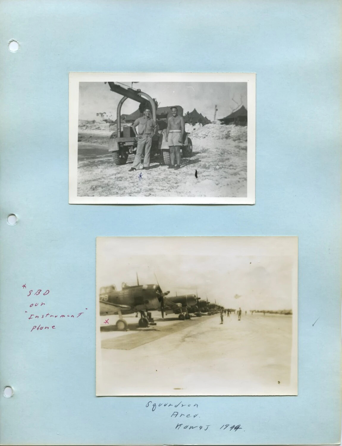 McAleer Photo Album Page: SBD Dauntless Squadron Line-Up and Ground Crew, Pacific Theater, 1944