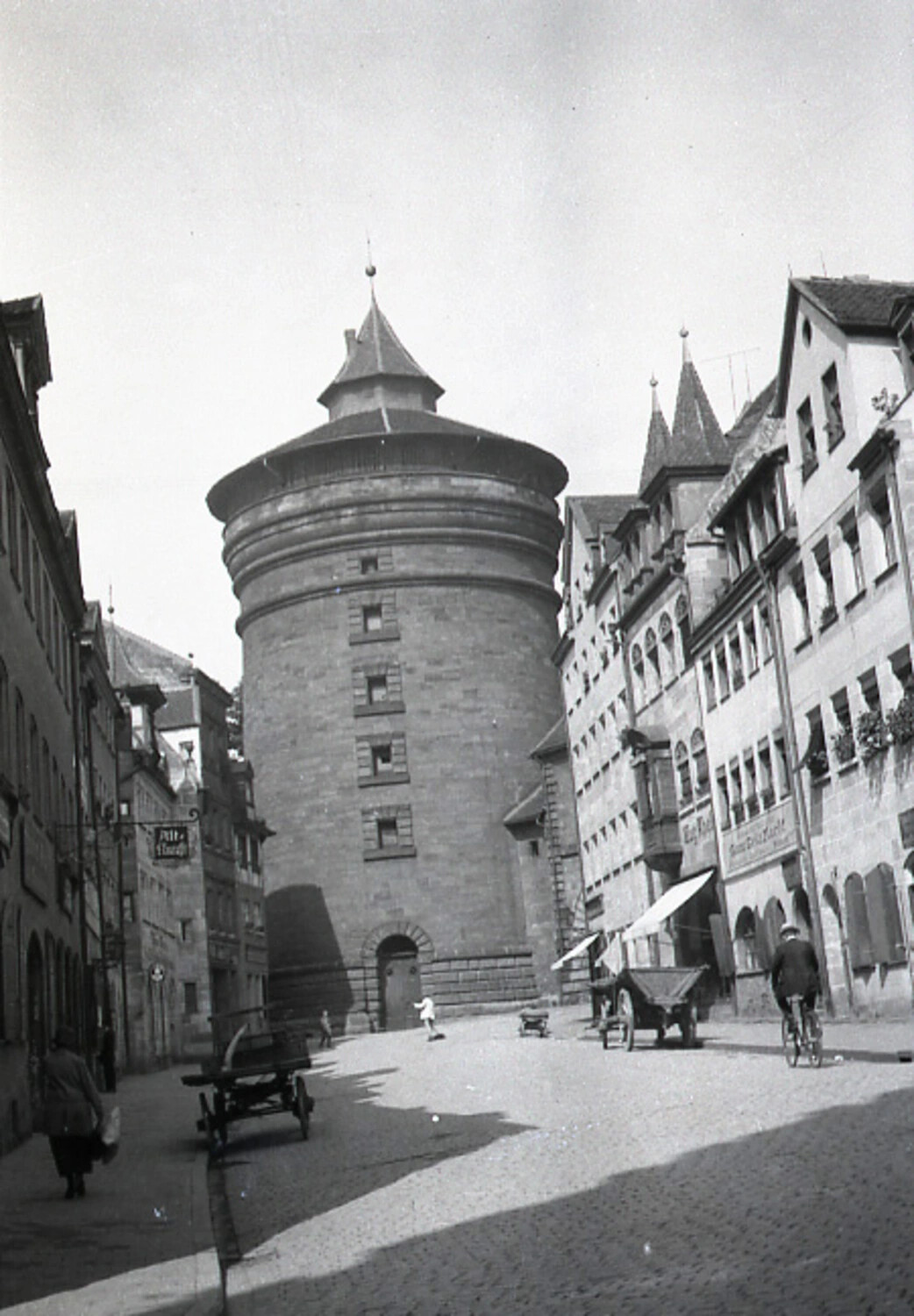 German Old-Town Street Scene with Medieval Watch Tower
