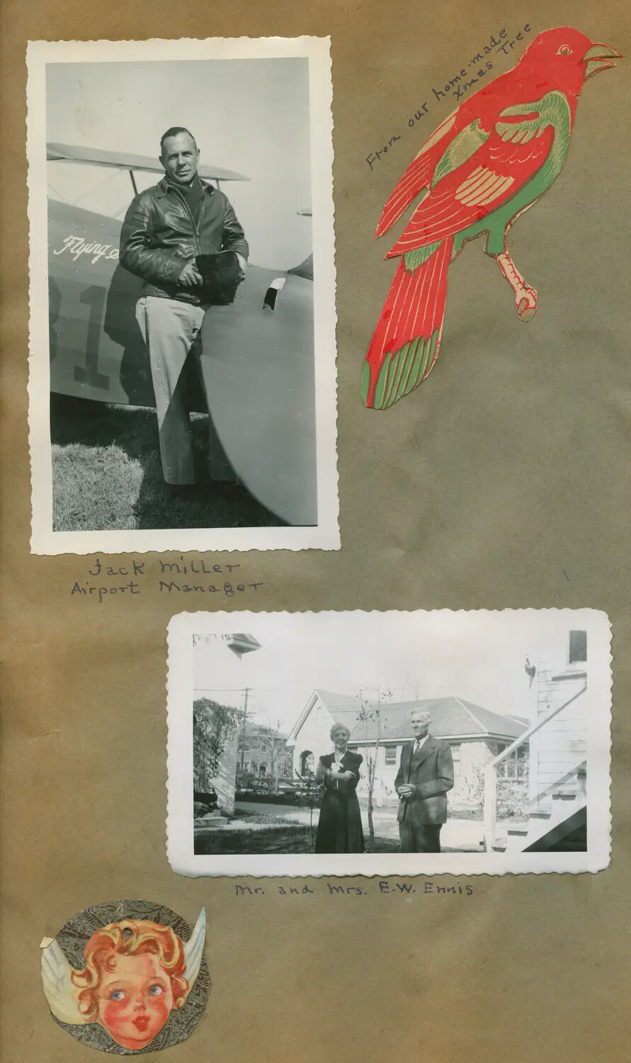 Scrapbook Page: Airport Manager Portrait, Family Photograph, and Homemade Christmas Ornaments
