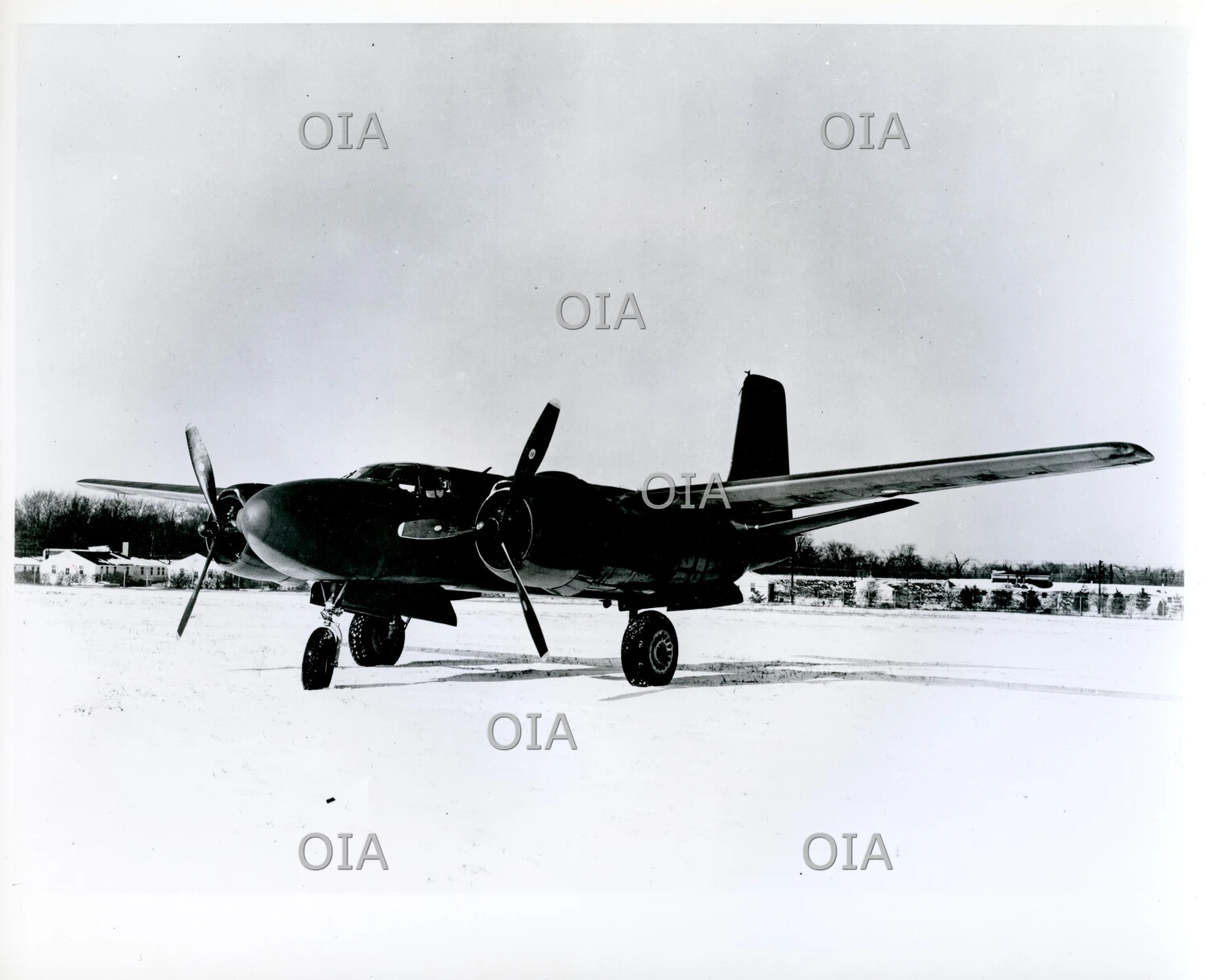 Douglas A-26 Invader Twin-Engine Attack Bomber on Snow-Covered Airfield