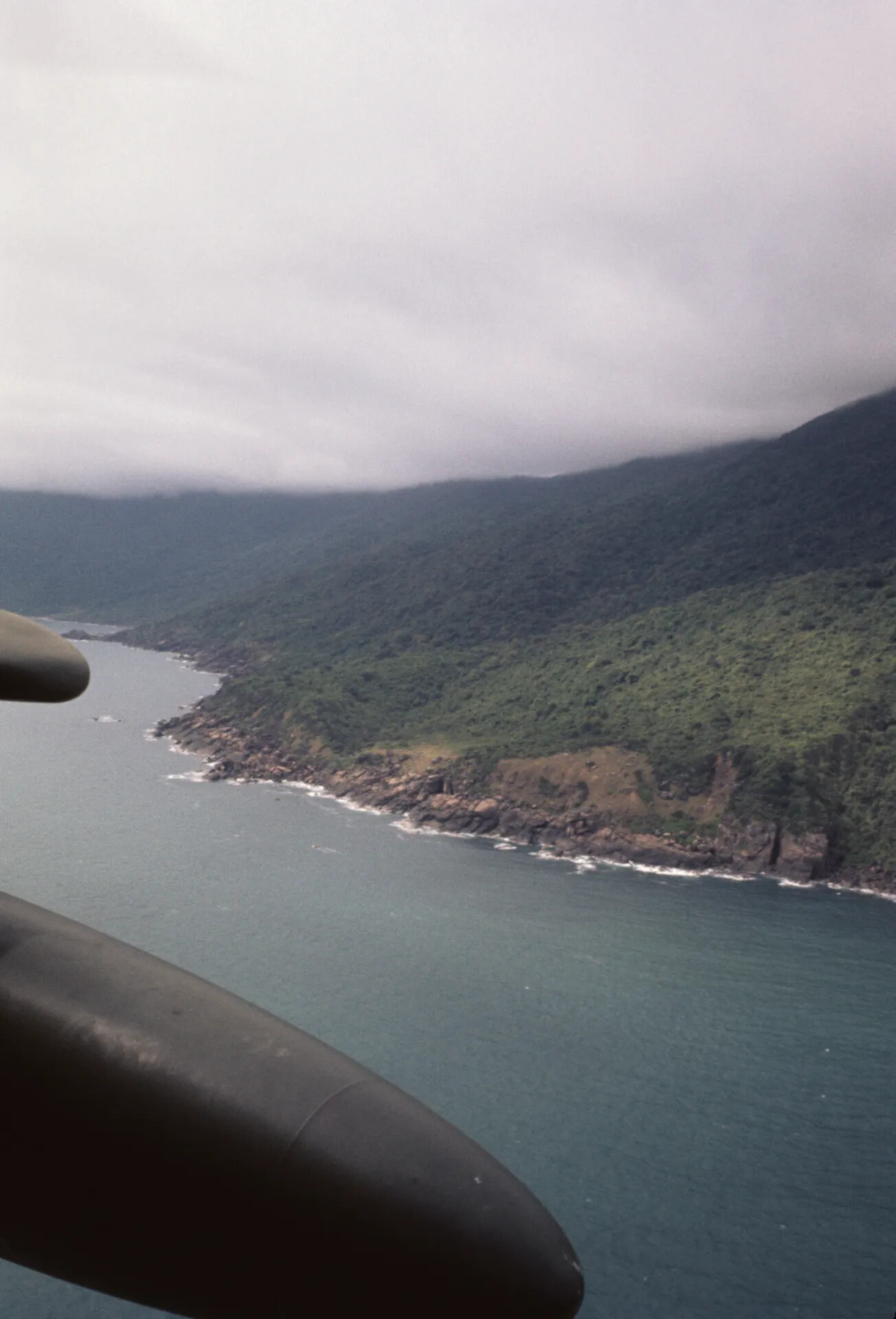 In-Flight Aerial View of Rugged Coastal Mountains, Vietnam Central Coast