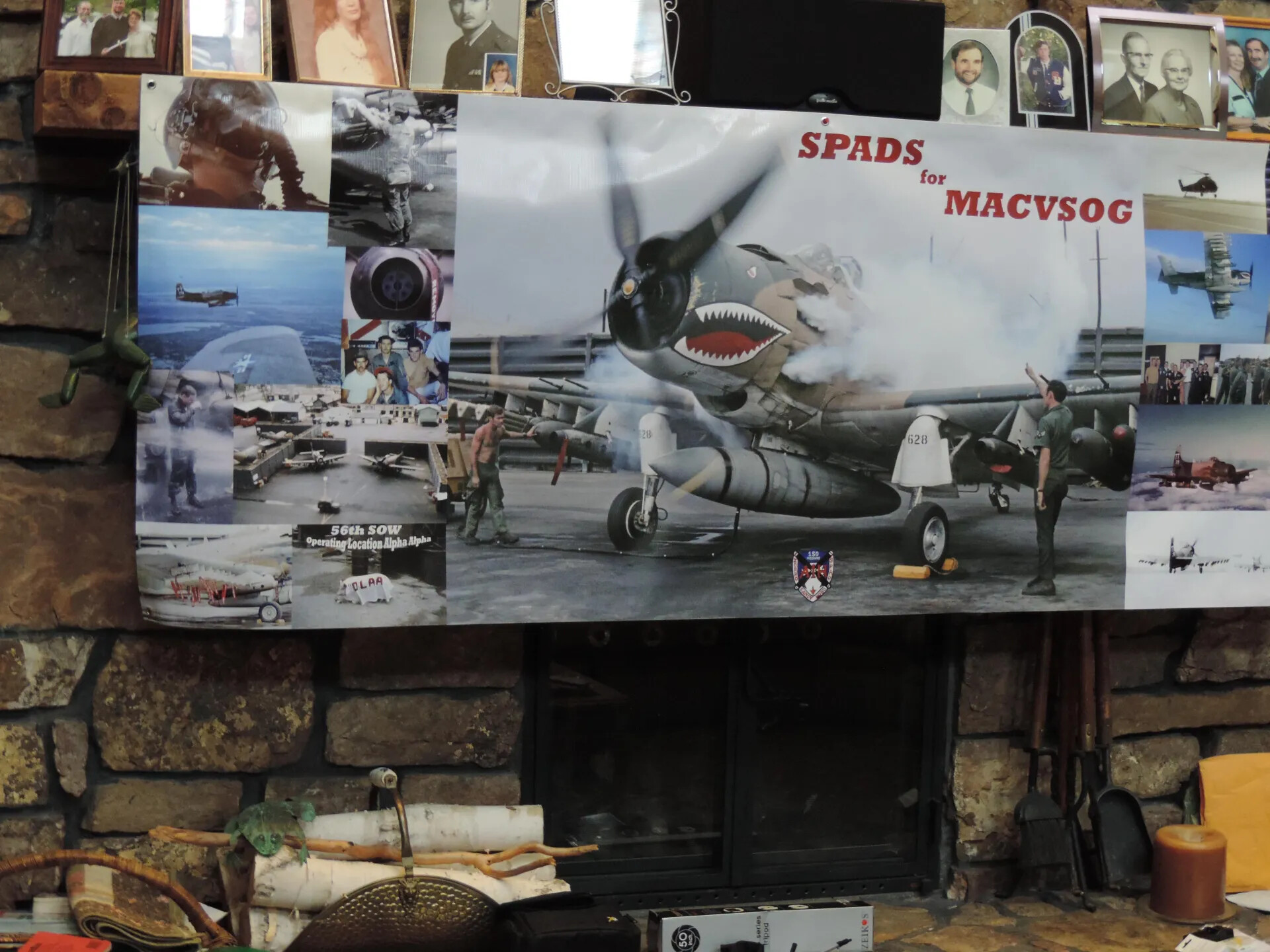 Close View of the 'SPADS for MACVSOG' Montage Banner, 56th SOW Operating Location Alpha Alpha, Photographed in a Private Home, ca. 2013