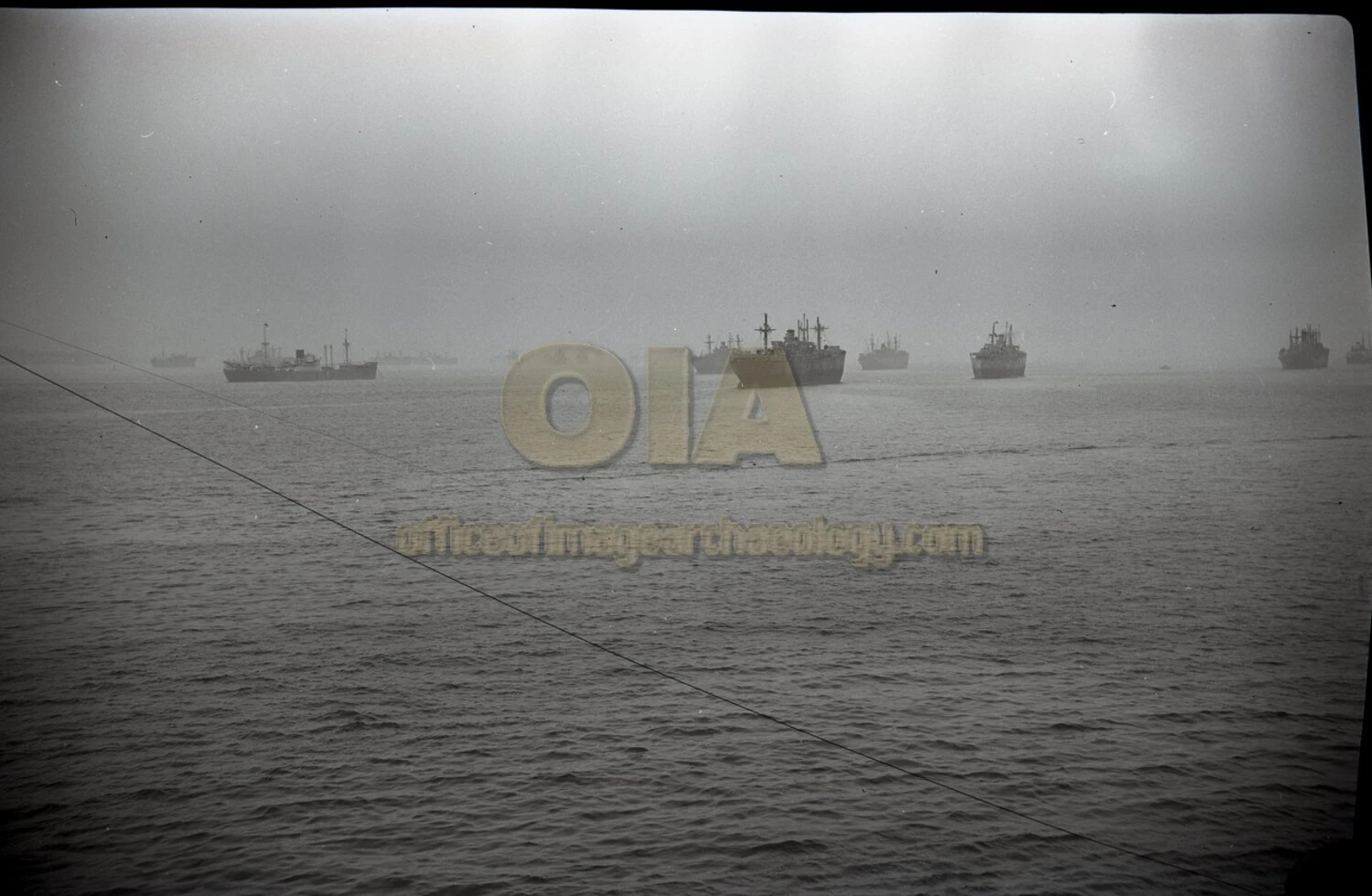 Merchant and Transport Ships at Anchor in Hazy Roadstead, Near Bremerhaven, Germany