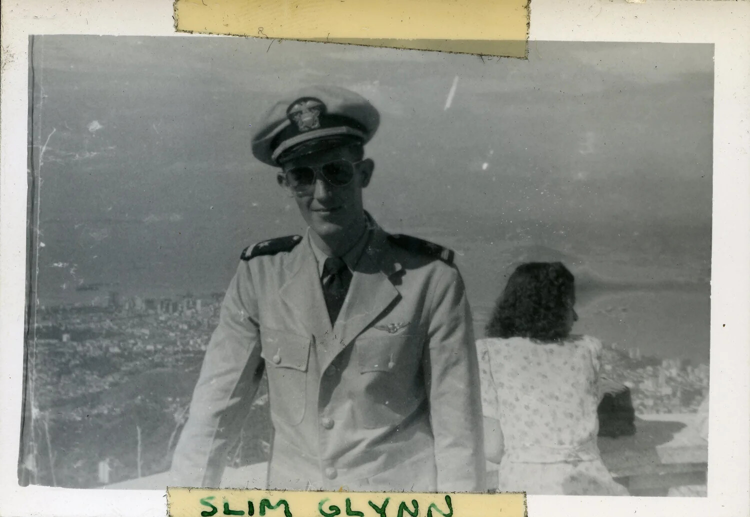 Portrait of U.S. Naval Aviator 'Slim Glynn' Overlooking a Harbor City, USS Franklin D. Roosevelt (CVB-42) Collection