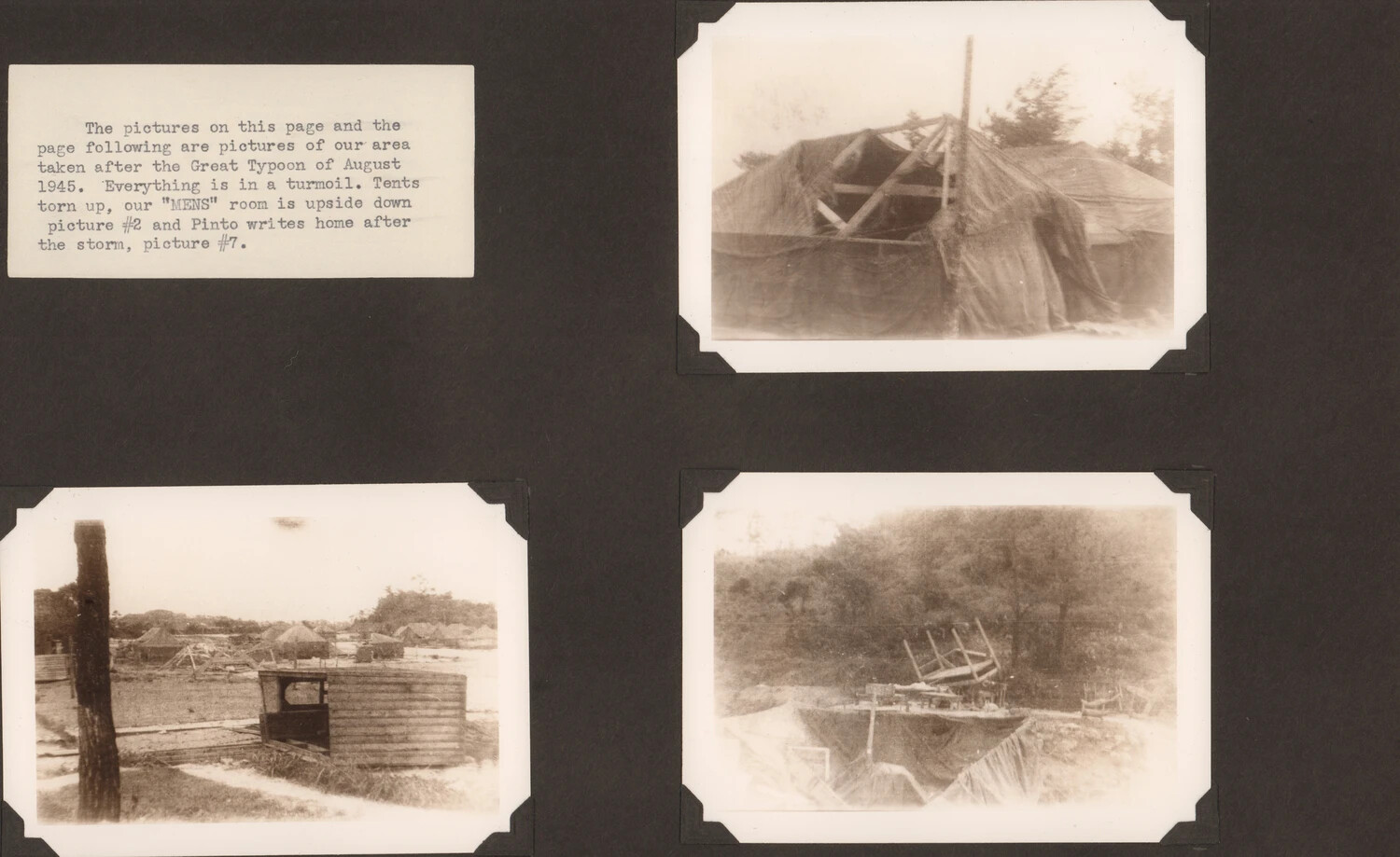 Typhoon Damage to Encampment, August 1945 - WWII Japan Photo Album Page