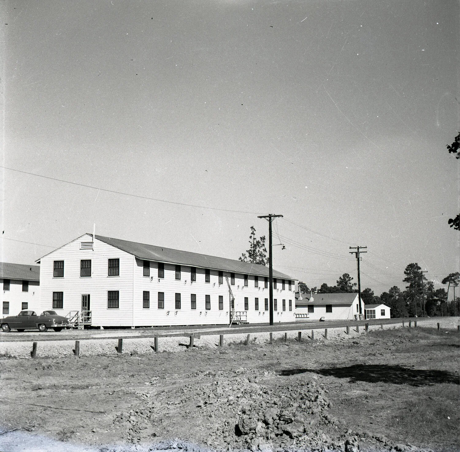 Wooden Barracks Row at a U.S. Army Training Installation