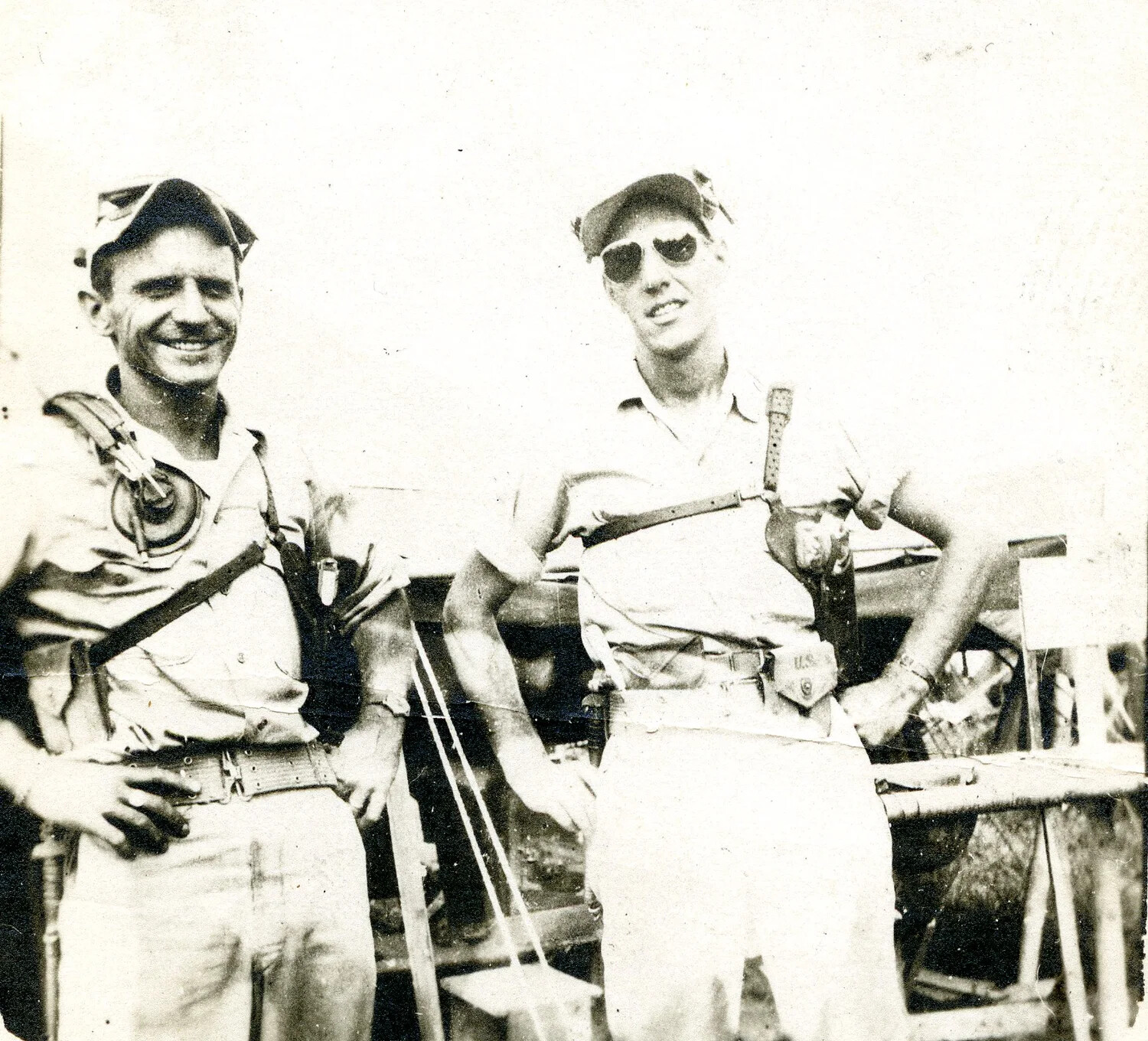 Two Aircrewmen with Sidearms and Flight Gear, 345th Bomb Group, Ie Shima, WWII