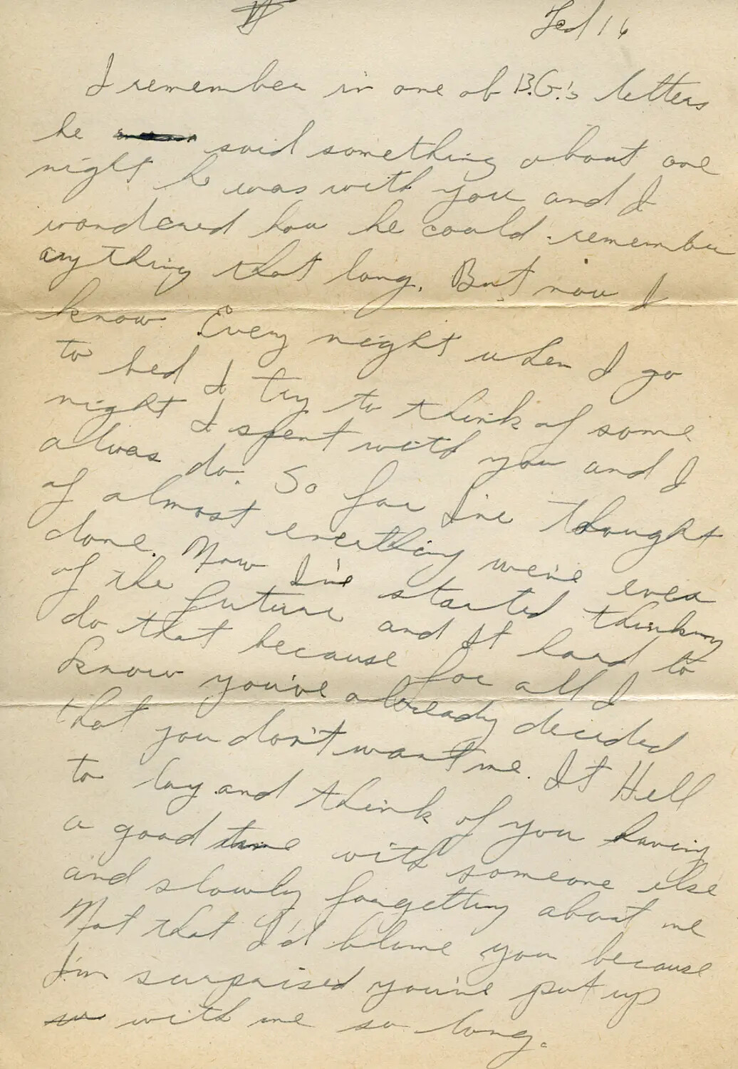 Handwritten WWII-Era Personal Letter, 'Moon' Correspondence Collection, Page (Feb. 16)