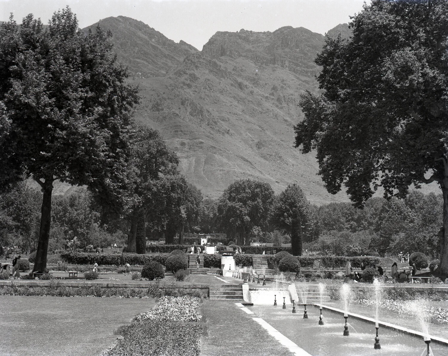 Mughal Terraced Garden with Fountains and Himalayan Backdrop, Kashmir - CBI Theater Collection, 1944-45