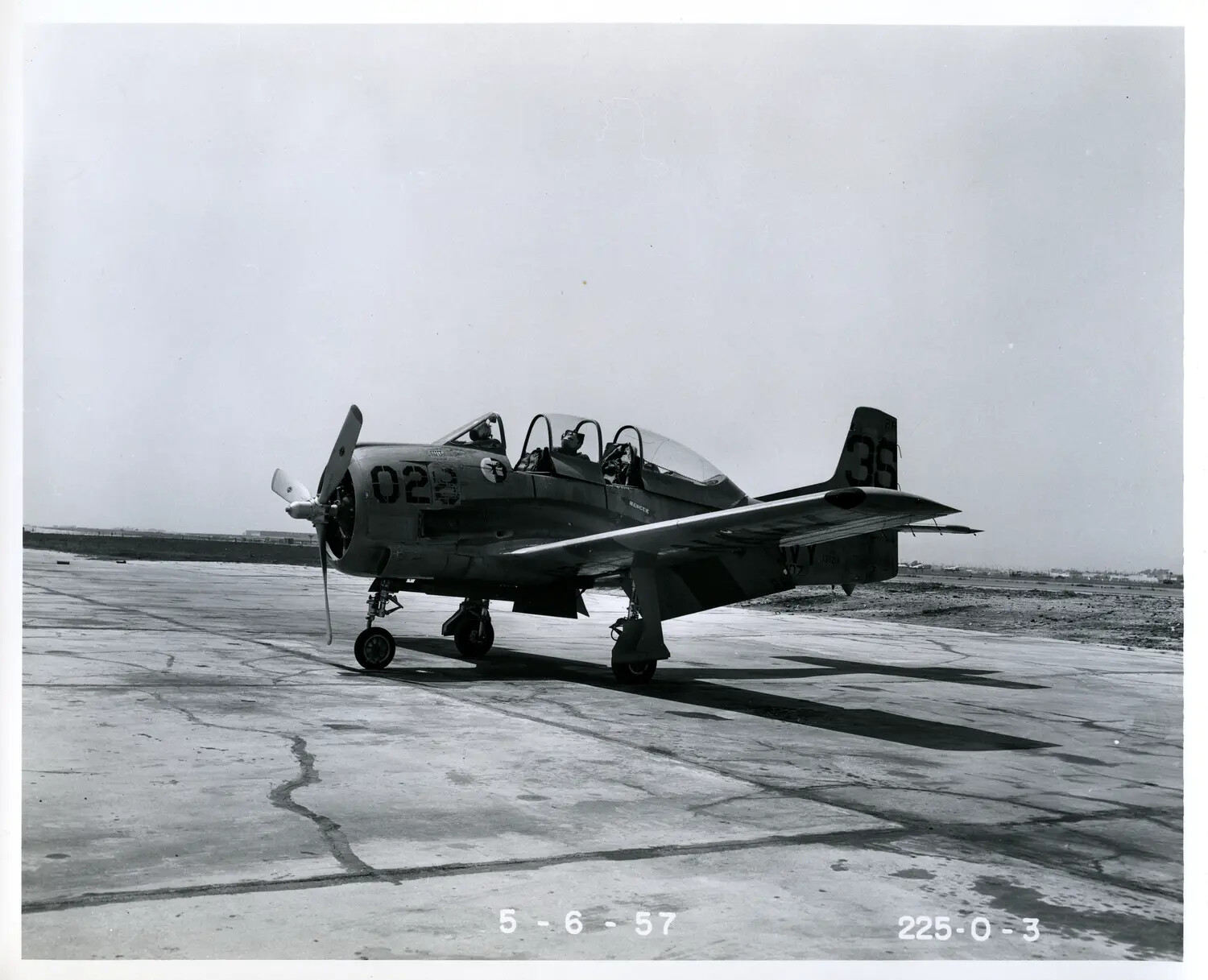 U.S. Navy North American T-28 Trojan Trainer on Flight Line, 6 May 1957