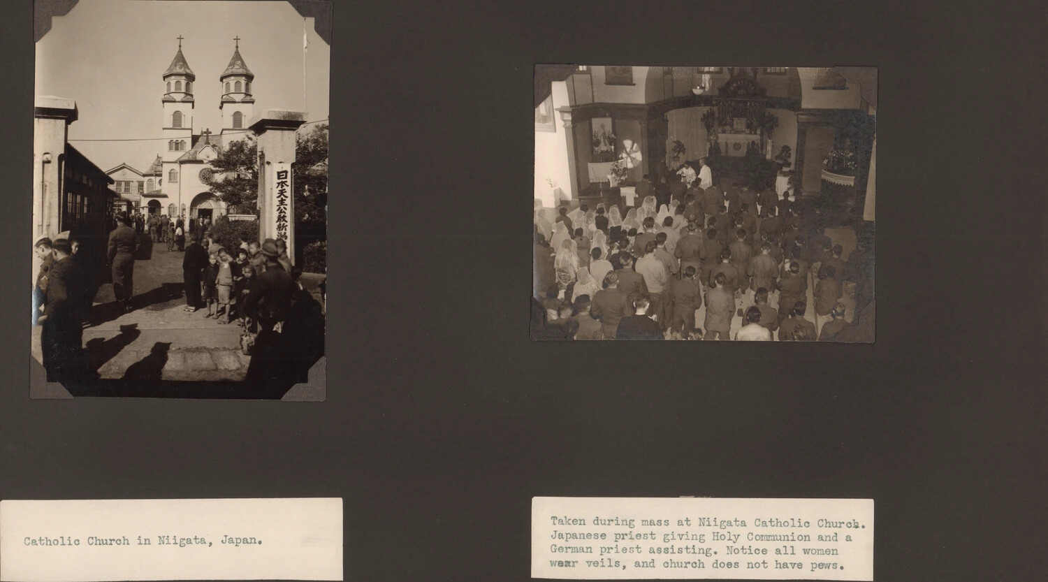 Catholic Church in Niigata, Japan -- Exterior and Interior Mass Scene (Occupation-Era Photo Album Page)