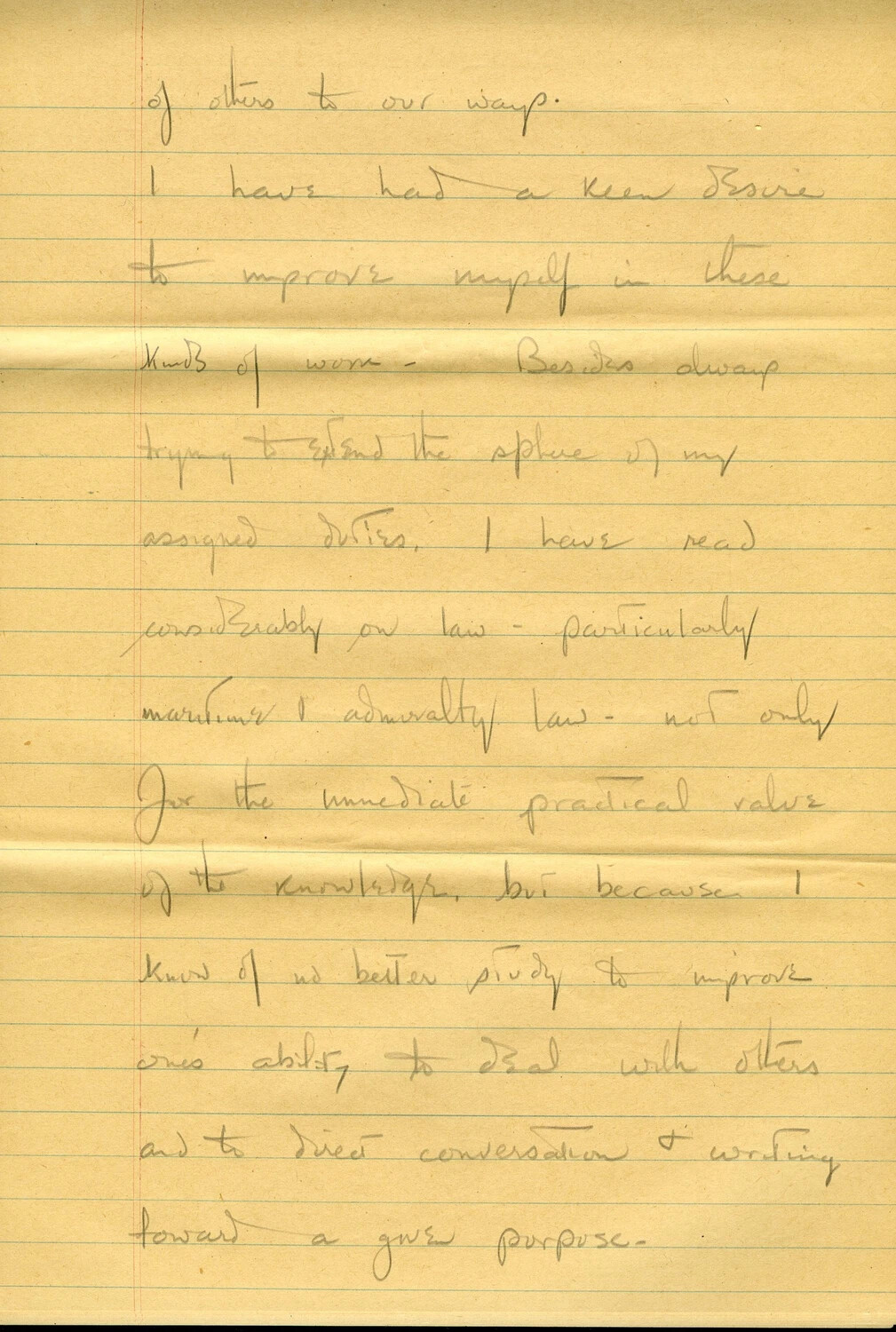 Handwritten Draft Memoir/Request Letter Page, U.S. Army Transportation Officer, CBI Theater, WWII (Page 057) - Self-Study of Maritime and Admiralty Law