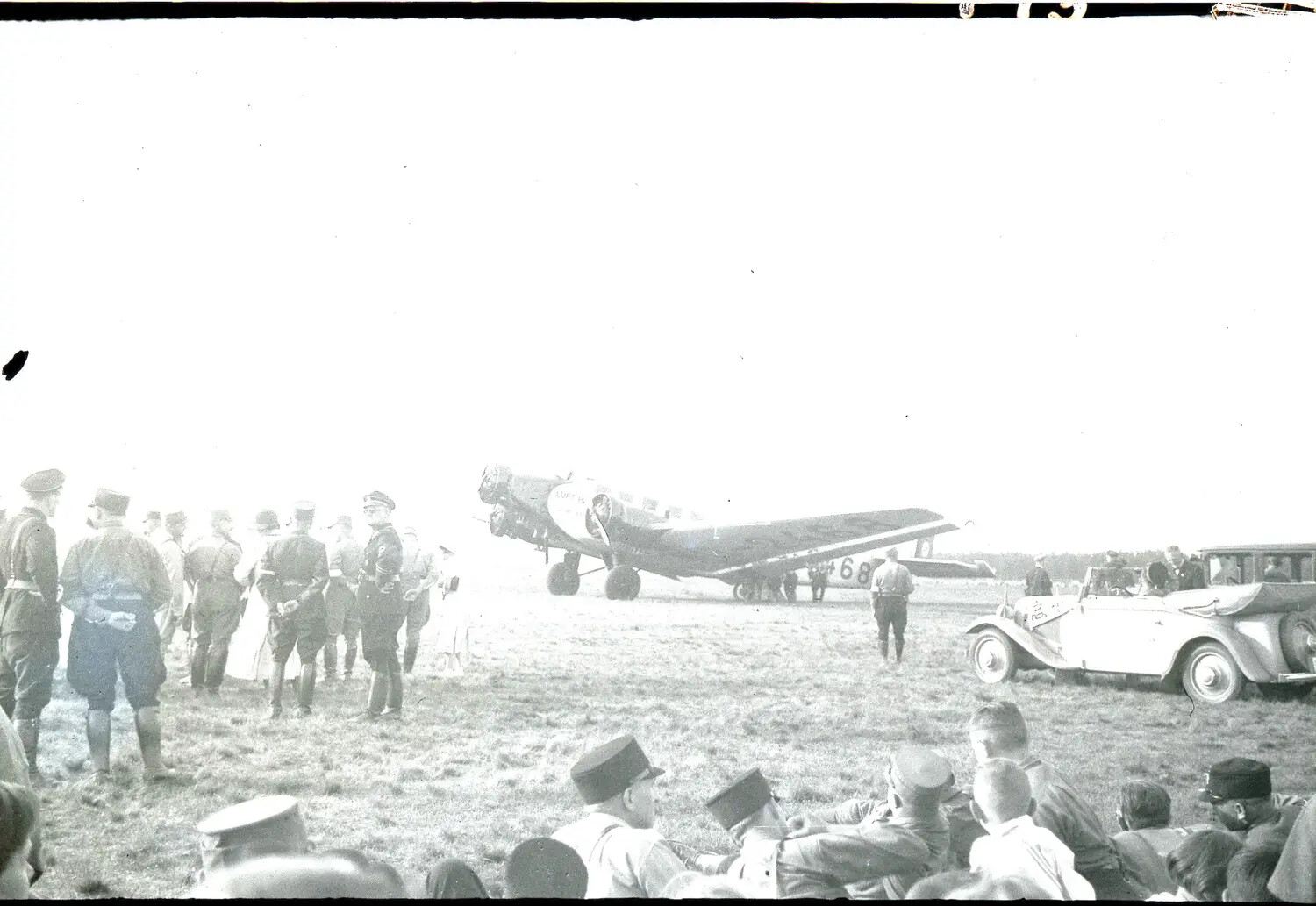 Junkers Trimotor Aircraft on Airfield with Reception Party, Early 1930s Germany (Collector-Titled 'Hitler Junker')