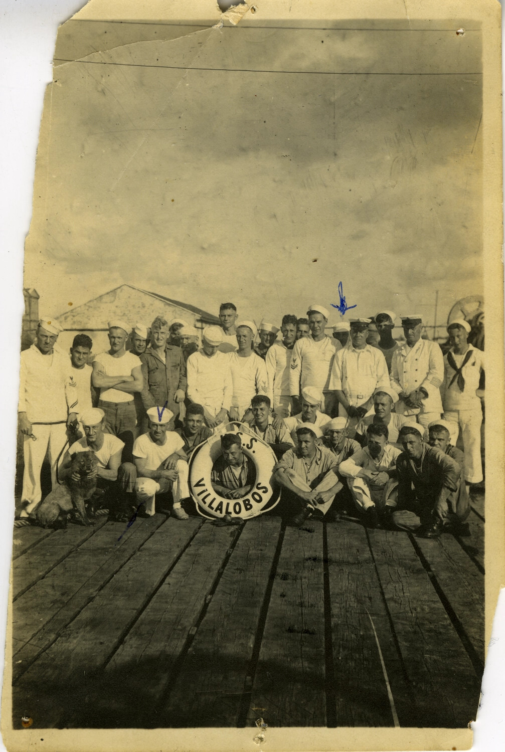 Crew of USS Villalobos (PG-42) Group Portrait on Pier