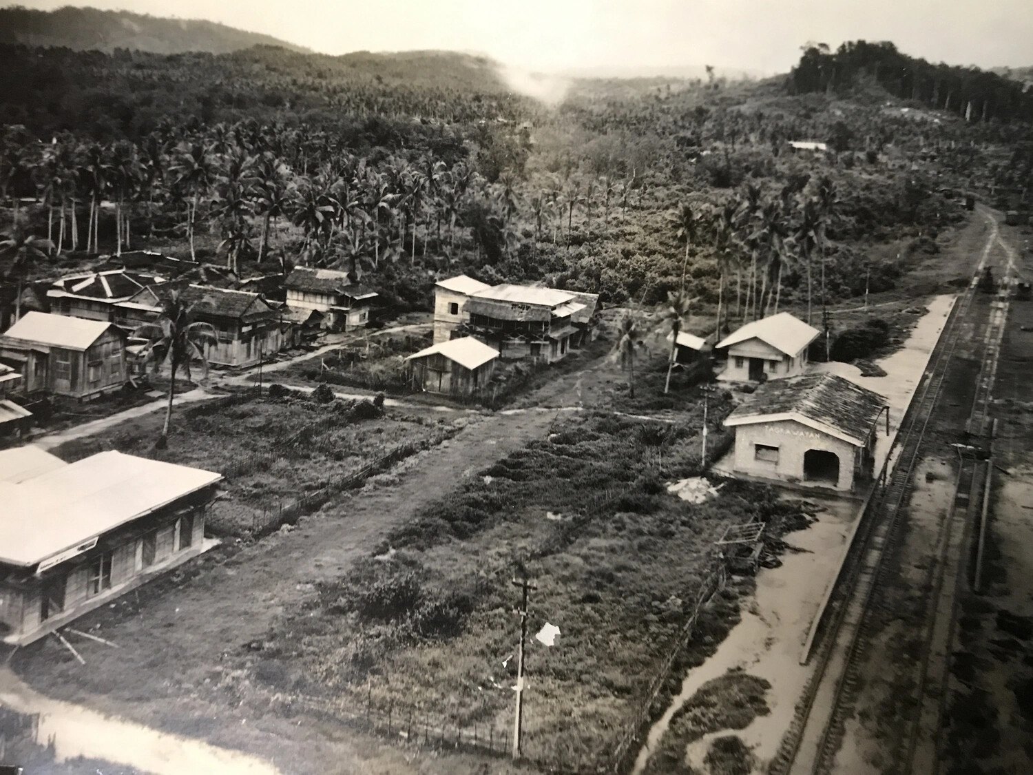 Aerial View of Philippine Rail Town with Station Building, Pacific Theater