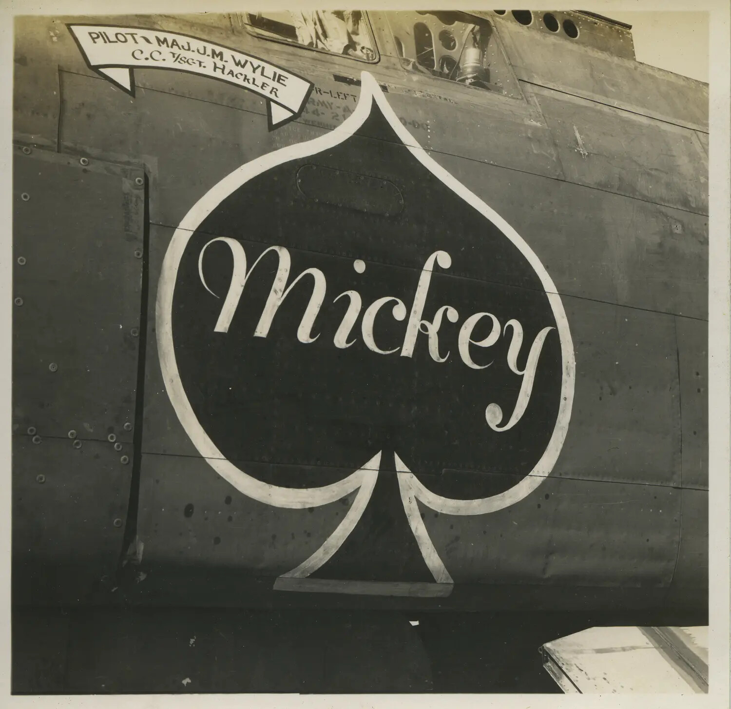Nose Art "Mickey" — Ace of Spades Insignia with Pilot and Crew Chief Credit, 312th Bombardment Group, WWII