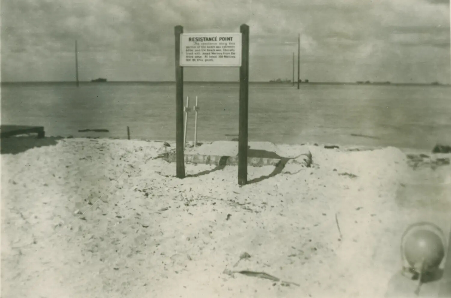 'Resistance Point' Memorial Marker on Invasion Beach, Likely Tarawa Atoll — Edward P. McAleer Album