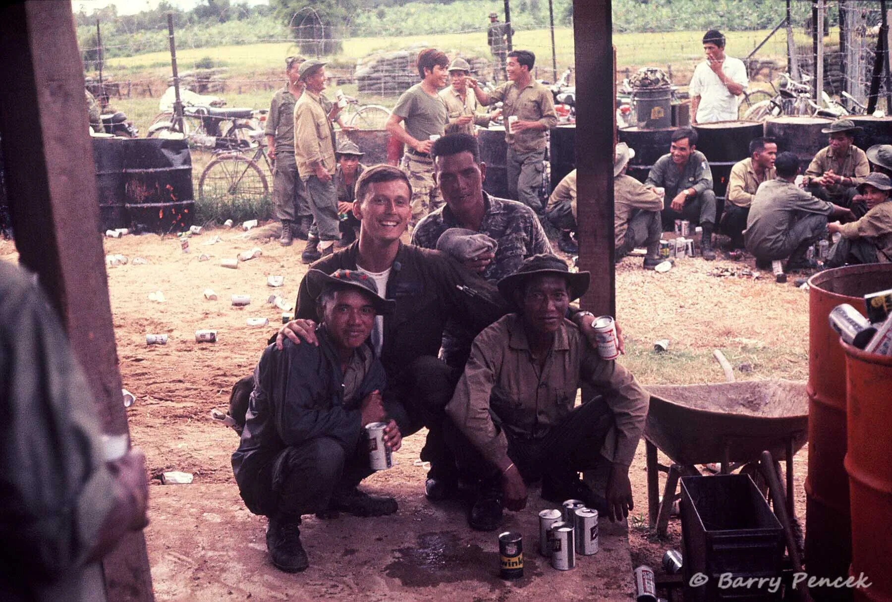 American Serviceman and Montagnard/CIDG Troops, Camp Group Photo