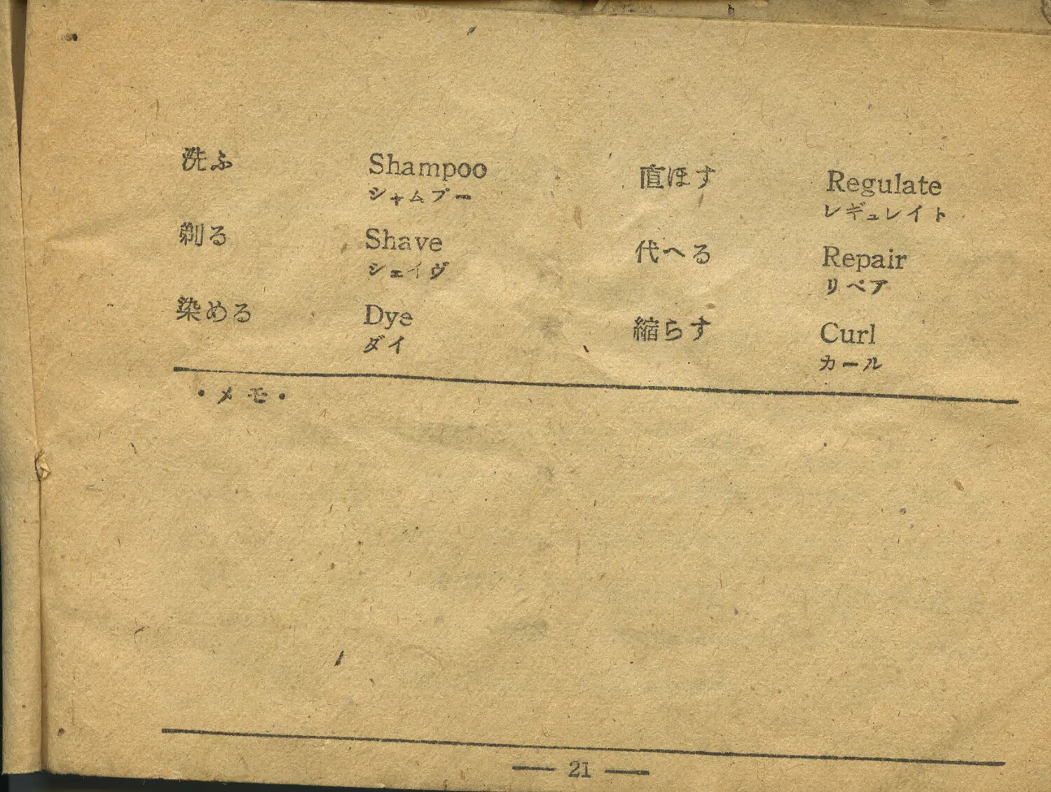 Japanese-English Phrasebook Page 21 — Barber Shop Vocabulary (Moon/Sammiet Collection)