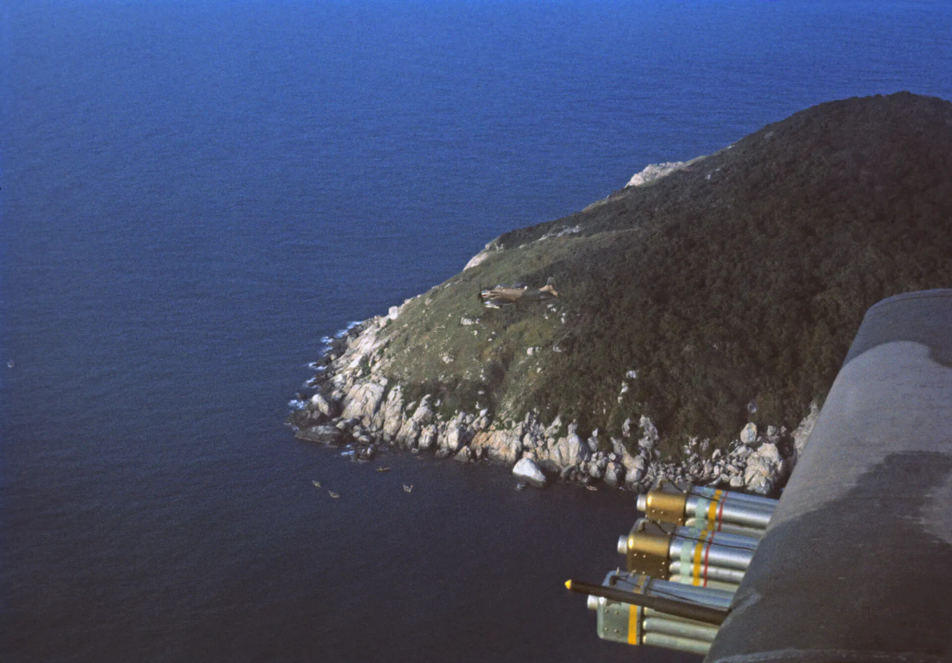 A-1 Skyraider Wingman View over Coastal Headland, Vietnam