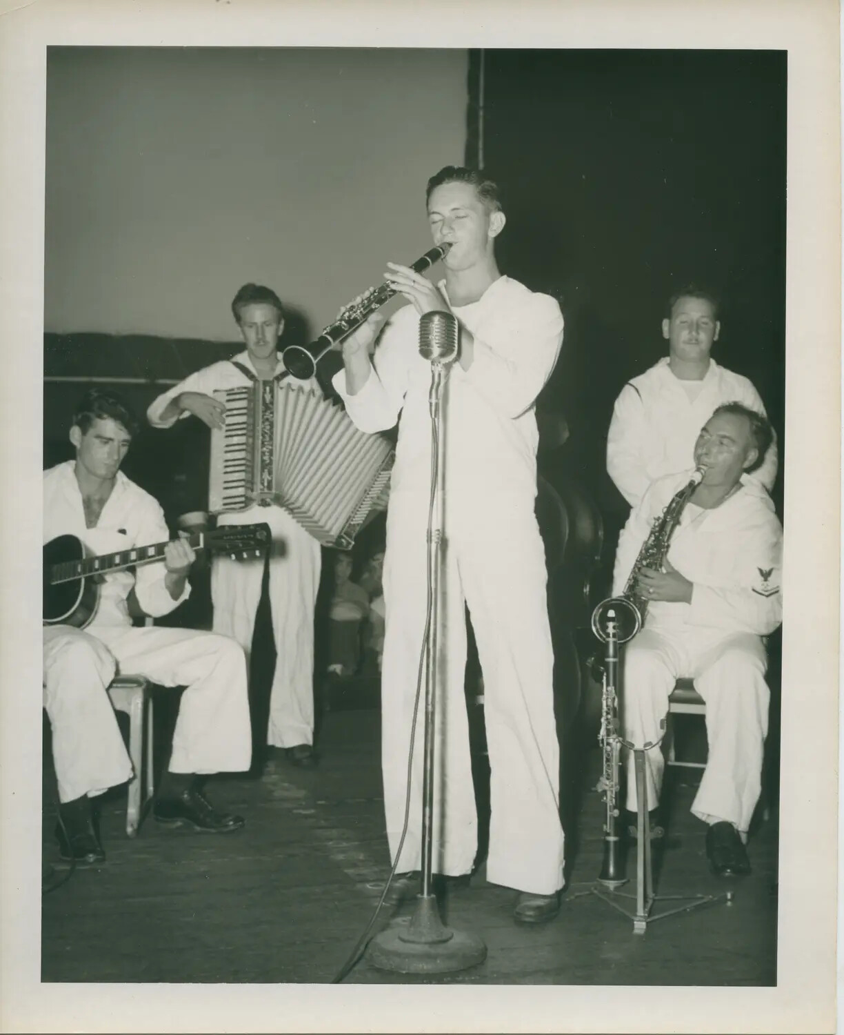 Sailors' Musical Band Performing Aboard USS Petrof Bay (CVE-80), WWII