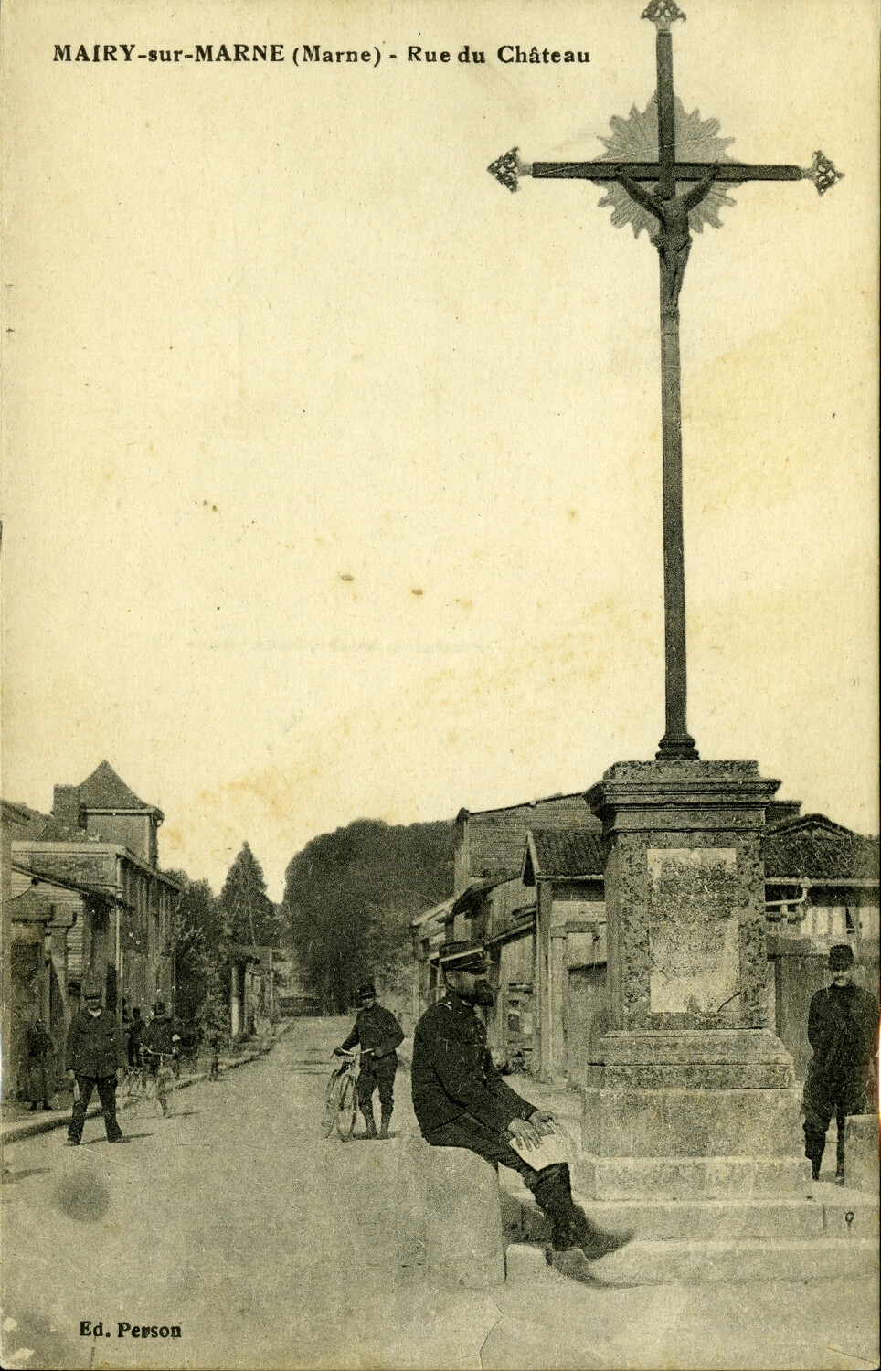 Postcard View of Rue du Château, Mairy-sur-Marne, France, WWI Era