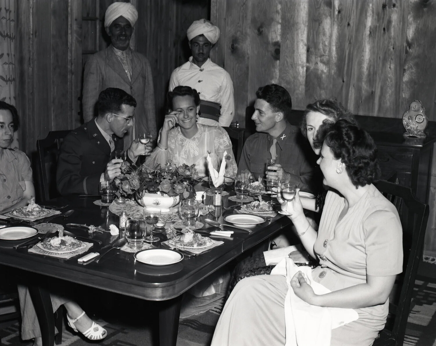 American Officers and Guests at Formal Dinner, Kashmir, WWII Era
