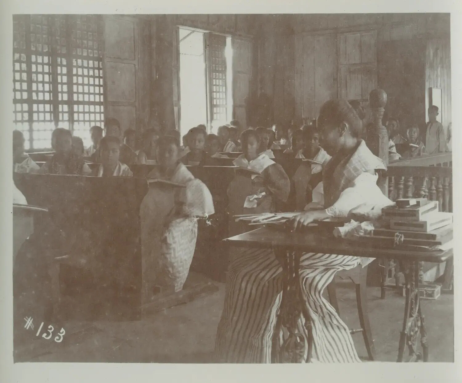 Interior Classroom Scene with Filipino Women and Girls, Philippines, c. 1890s