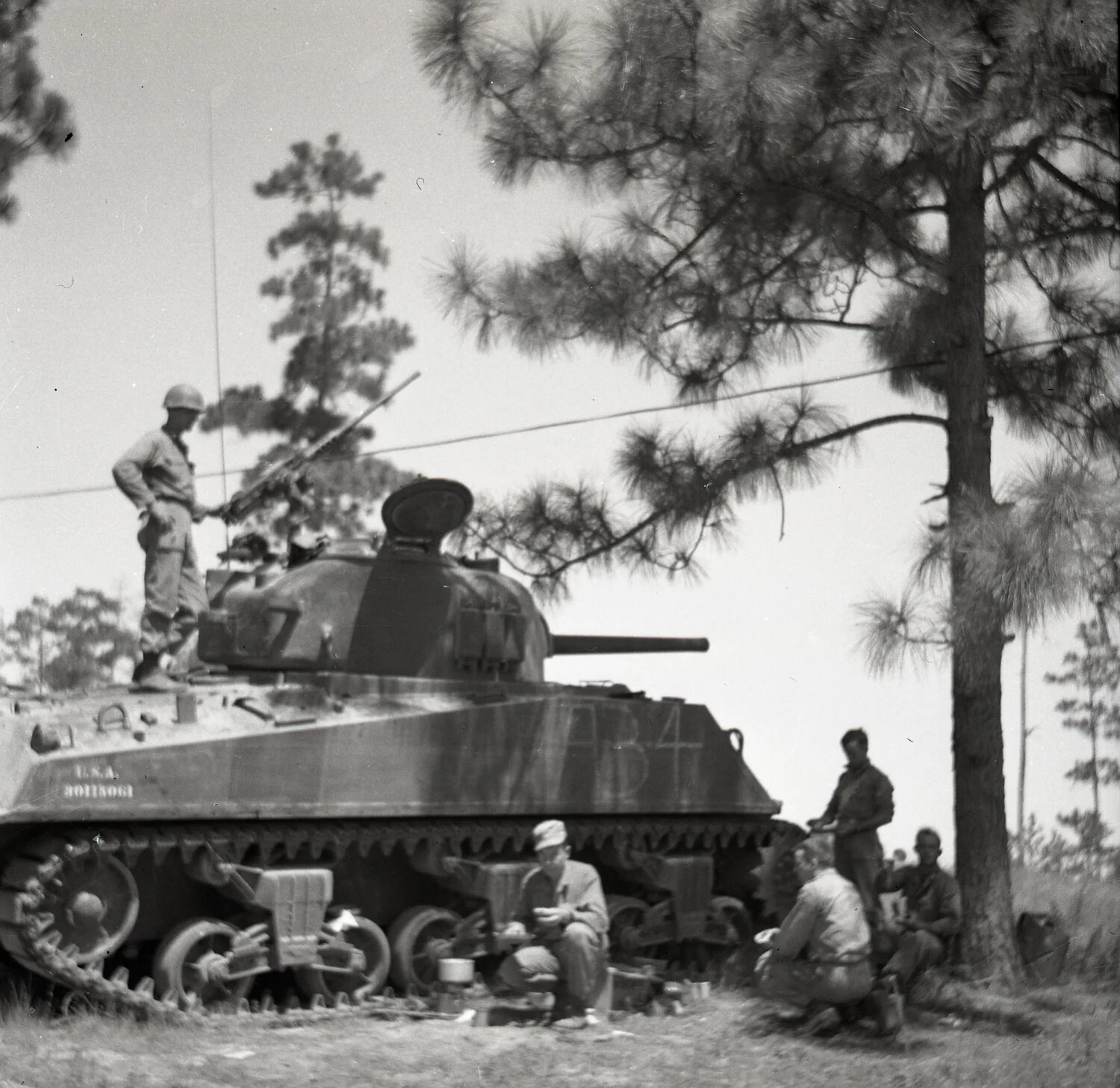 M4 Sherman Tank Crew Resting During Training Exercise