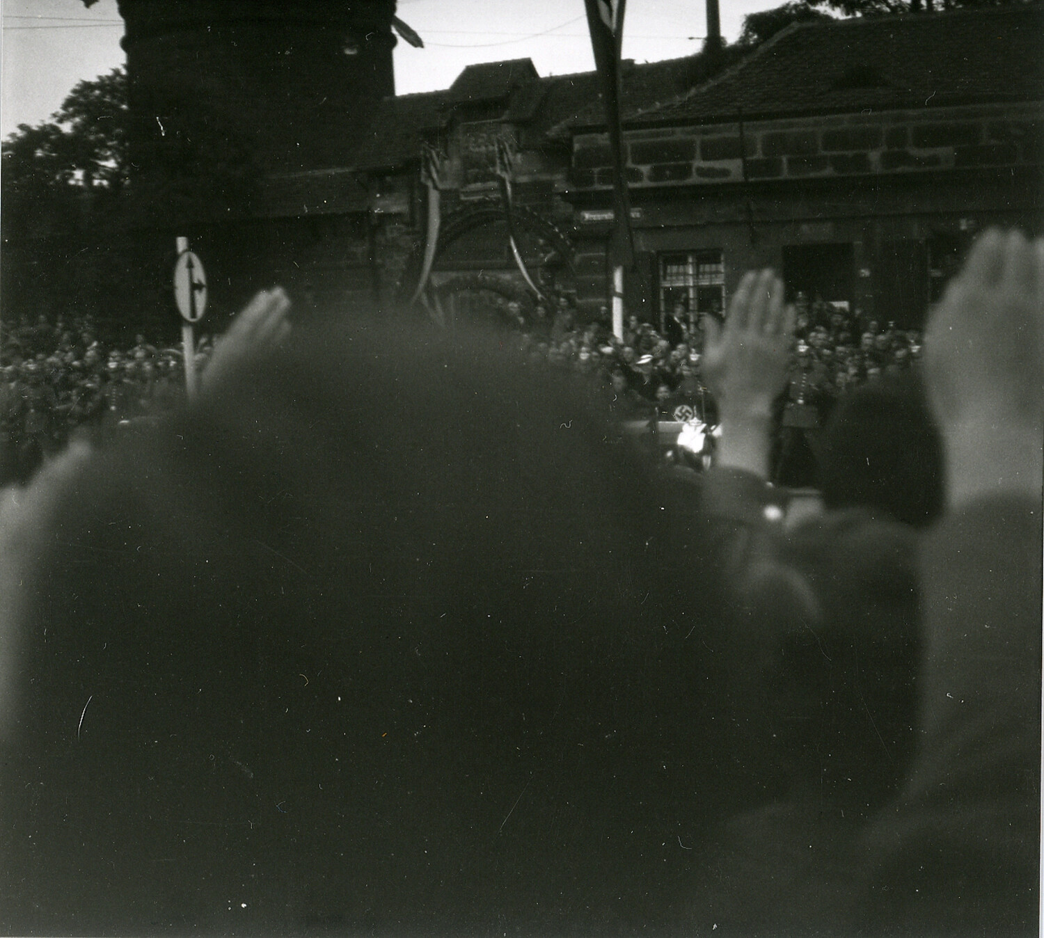 Crowd Rendering Nazi Salute During Official Motorcade, Nuremberg, Germany, c. 1935-1938