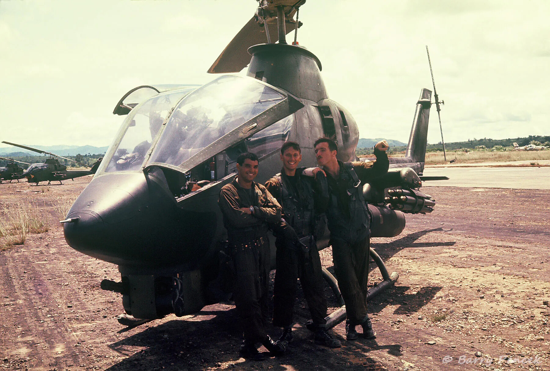 Army Aviators Posing with AH-1 Cobra Attack Helicopter, Vietnam War Era