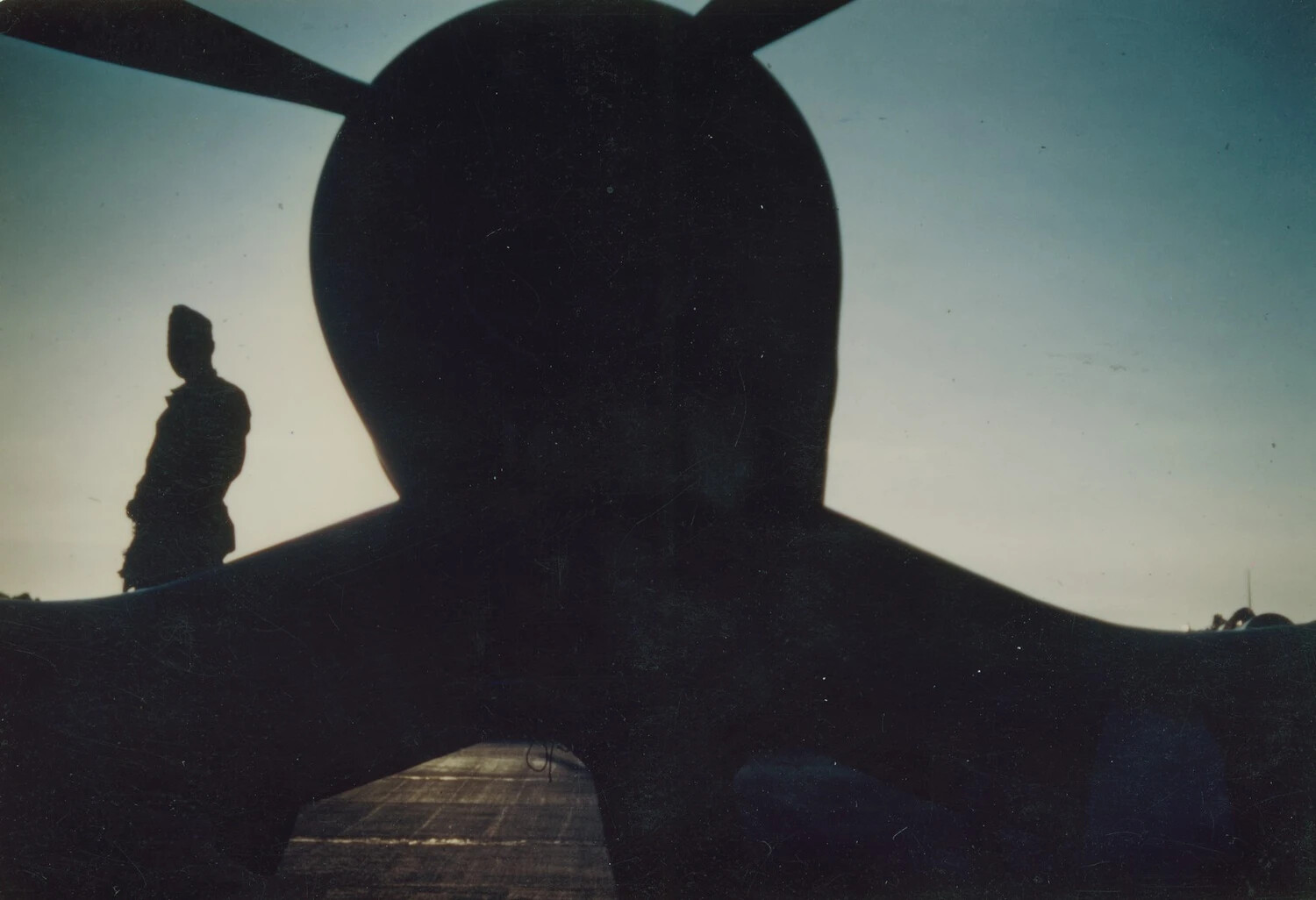 Silhouette of Corsair Fighter Nose and Propeller with Airman, Naval Air Station, McAleer Collection