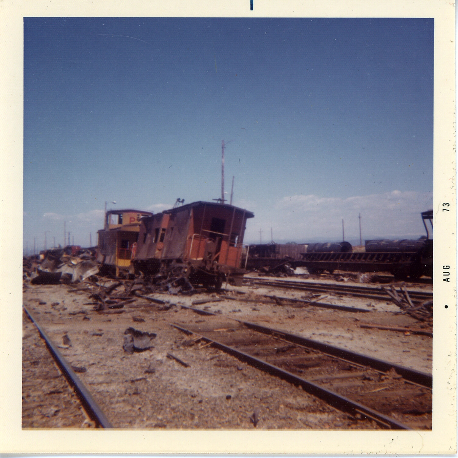 Wrecked Rail Cars at Roseville Yard Following 1973 Munitions Train Explosion