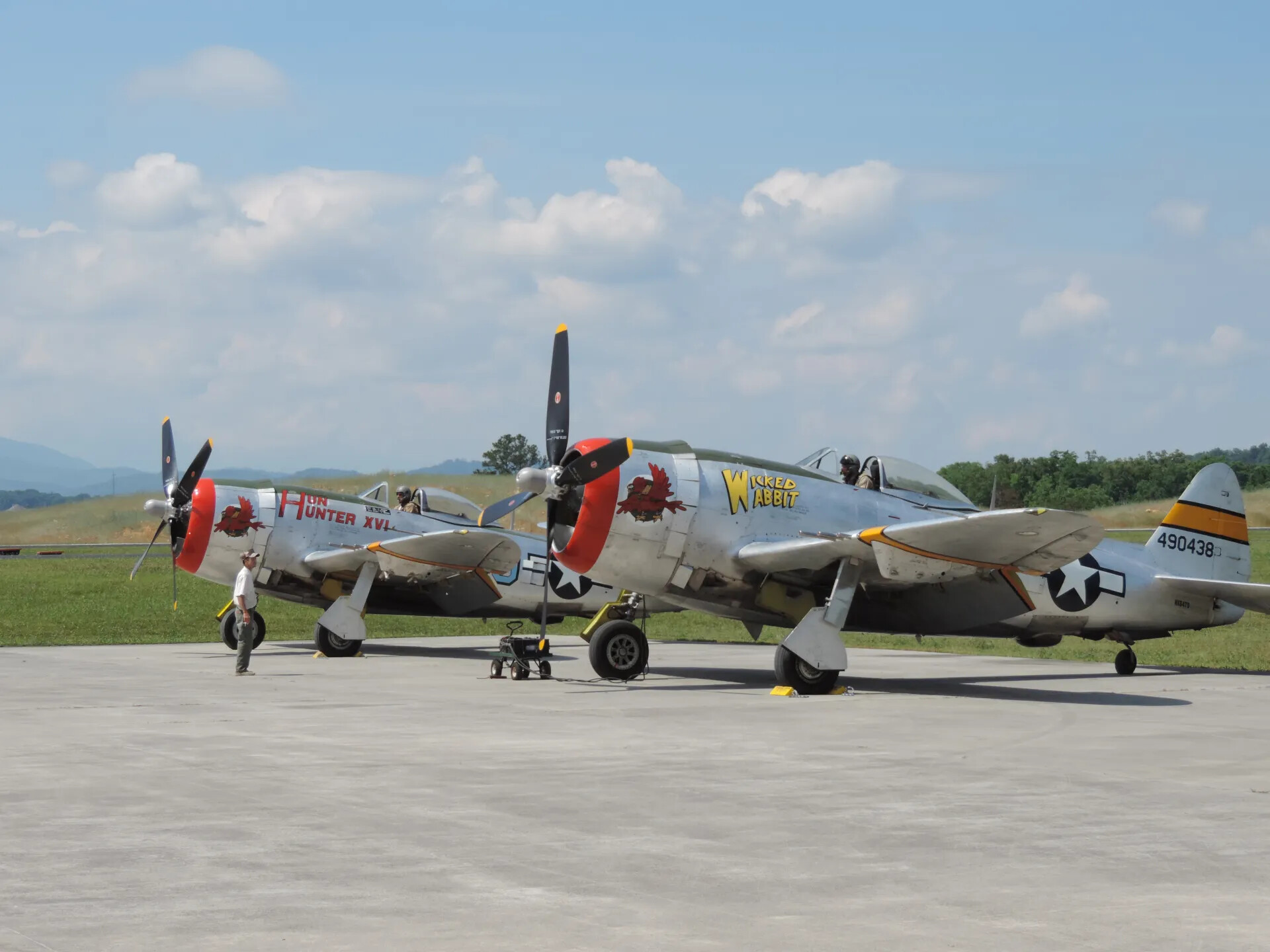 Two Republic P-47 Thunderbolts on Ramp - "Wicked Wabbit" and "Hun Hunter XVI"